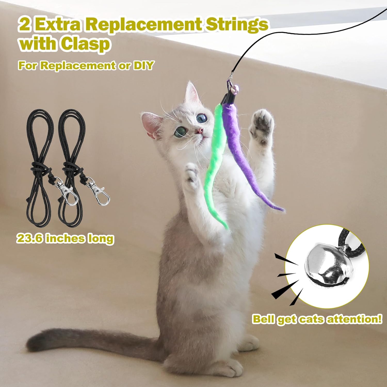 MeoHui Cat Toys for Indoor Cats, Interactive Cat Toy 2PCS Retractable Wand Toy and 9PCS Cat Feather Toys Refills, Funny Kitten Toys Cat Fishing Pole Toy for Bored Indoor Cats Chase and Exercise - Image 6