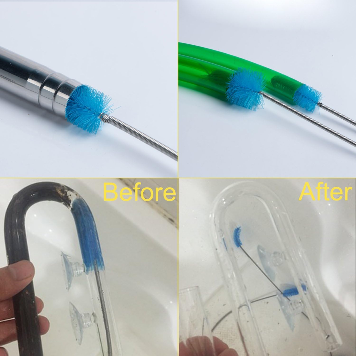 Aquarium Filter Brush Set, Flexible Double Ended Bristles Hose Pipe Cleaner with Stainless Steel Long Tube Cleaning Brush and 10 Pcs Different Sizes Bristles Brushes for Fish Tank or Home Kitchen - Image 6
