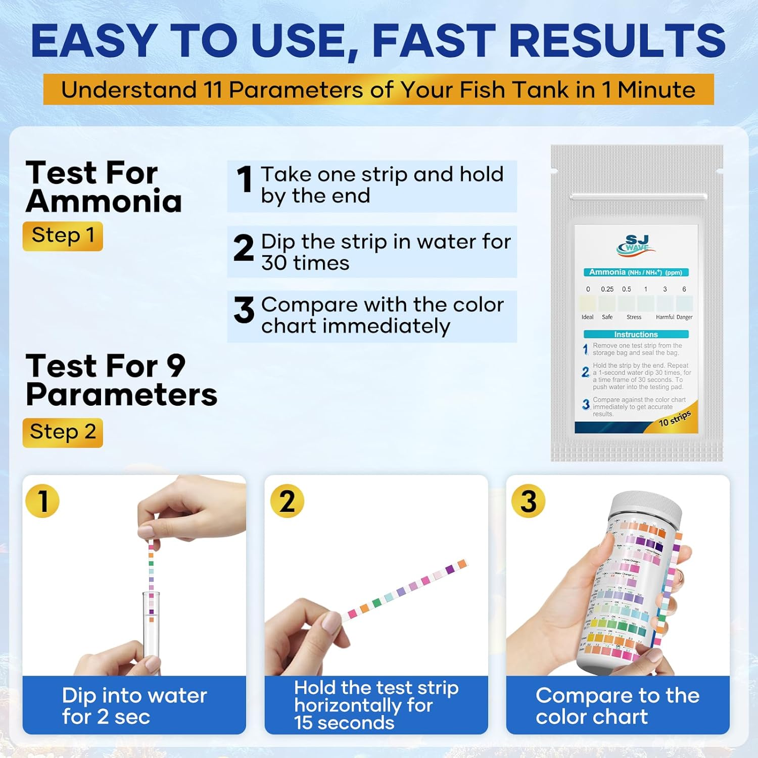 11 in 1 - Aquarium Test Strips | 950 Tests - 150 Strips | Fish Tank Aquariums Water Test Kit & ebook | Aquarium Thermometer | Fish Tank Water Testing Kit Includes 50 Ammonia Strips | Versatile Usage - Image 4