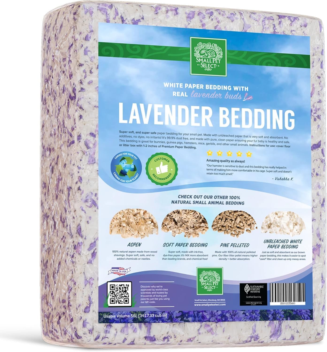 Small Pet Select Lavender Bedding, Paper Bedding with Real Lavender, Soft Animal Bedding with Odor Control for Guinea Pig, Rabbit, Hamster, or Bunny, Cage Accessories, Made in USA, 56L - Image 3
