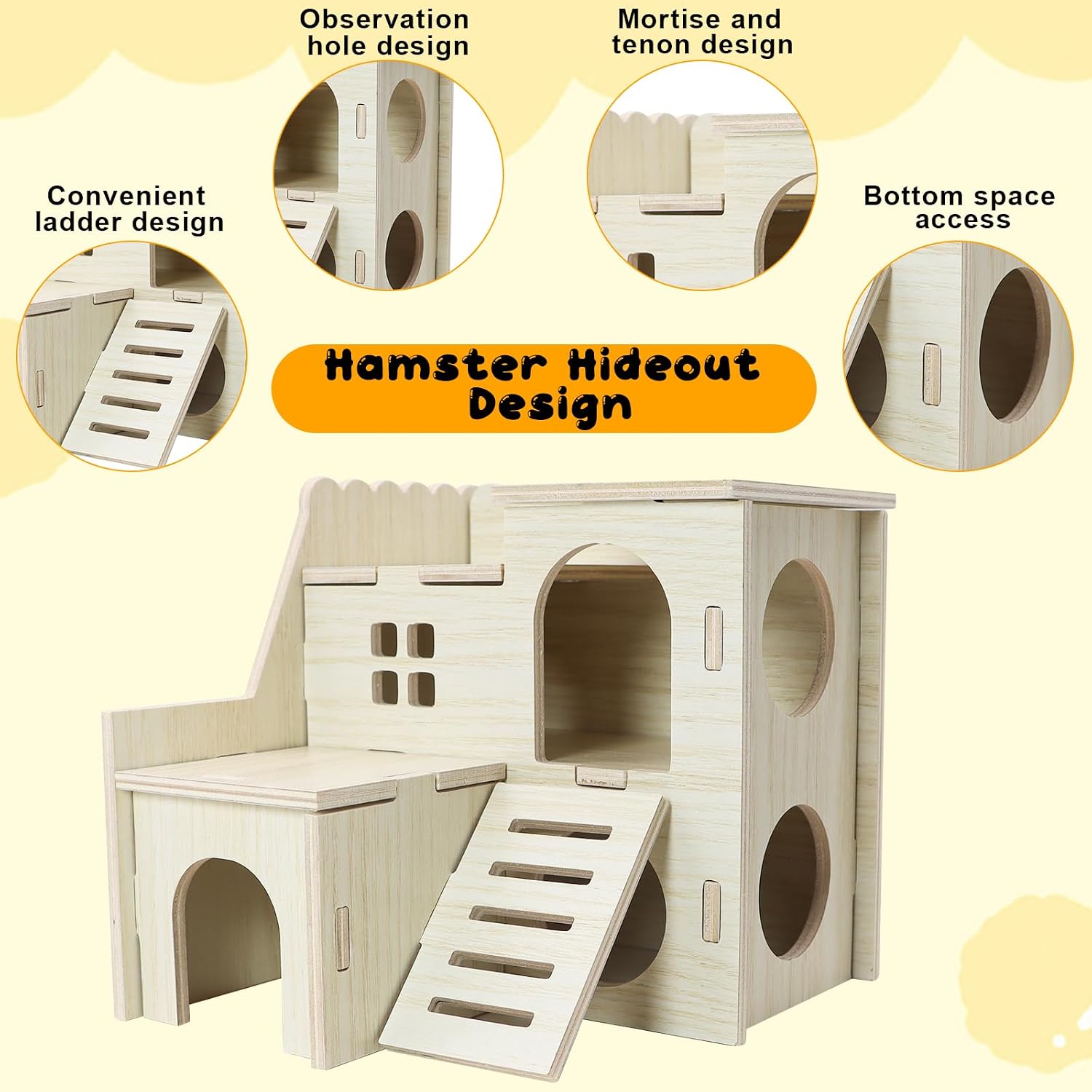 Hamster Hideout Tiny Maze Wood House with Slide Hamster House and Habitat Wooden Hide Hut for Dwarf Gerbils Mouse Mice and Other Small Animals (Pygmy Rats Only) - Image 4