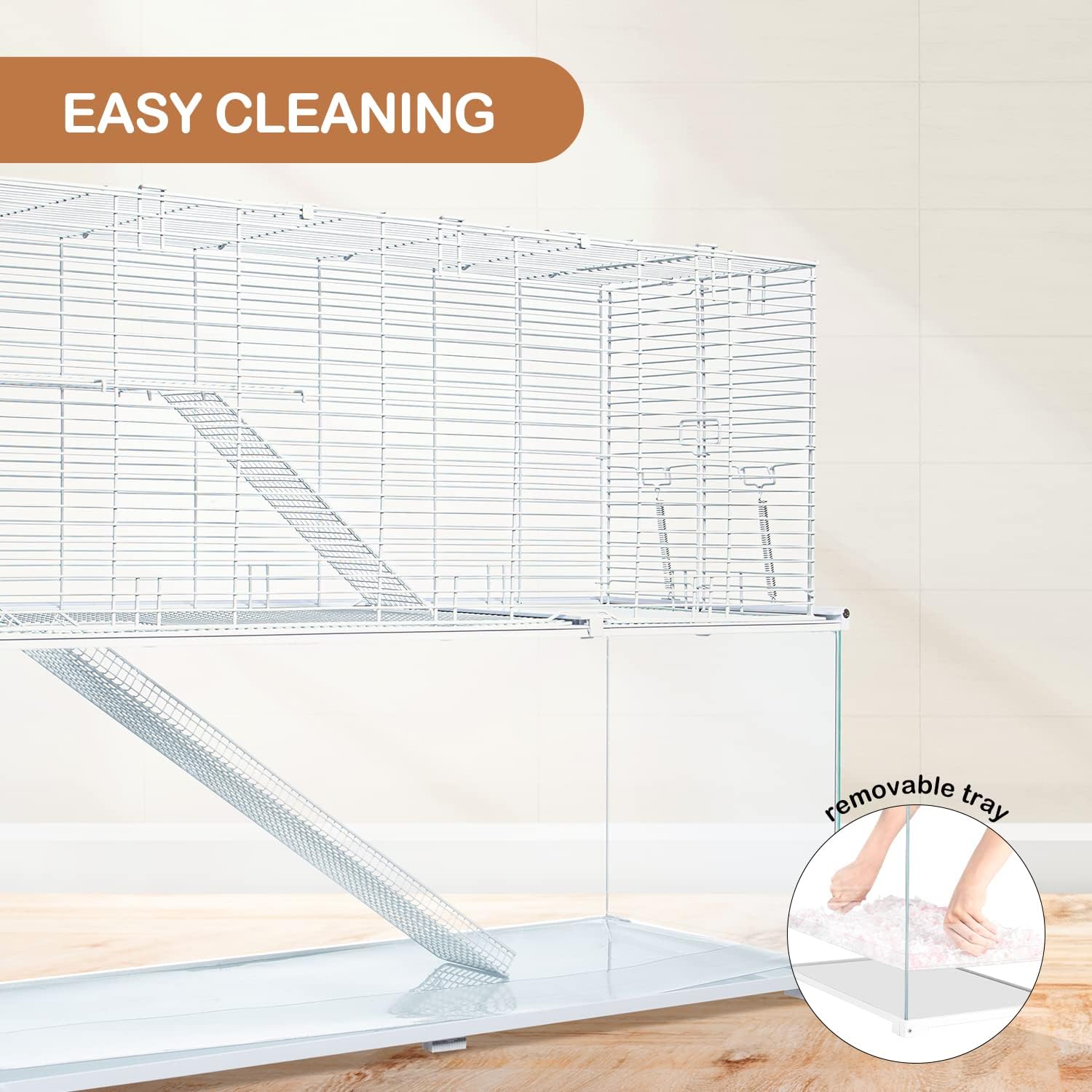 3 Tiers Large Hamster Cages, Glass Hamster Cage Habitat with Openable Wire Topper, Gerbil Cage with Two Ladders Ramps and Removeable Waterproof PVC Tray, Easy to Clean - Image 6
