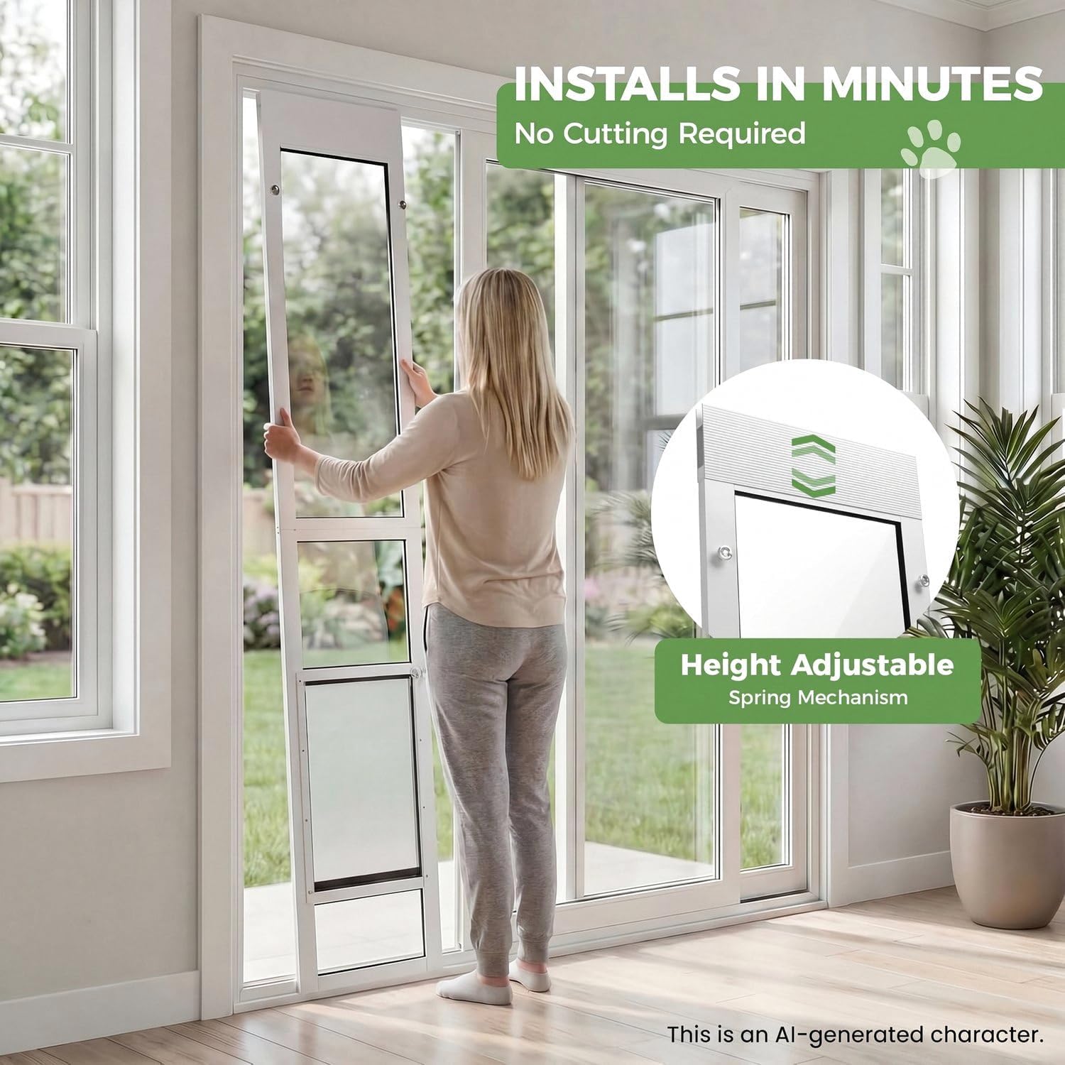 Slevoo Sliding Glass Dog Door, Height Adjustable 79 2" to 82" (Large-Tall) | No-Cut Installation, Upgraded Silicone Flap, Weatherproof & Secure Pet Door for Medium/Large Dogs, White Aluminum Frame - Image 5