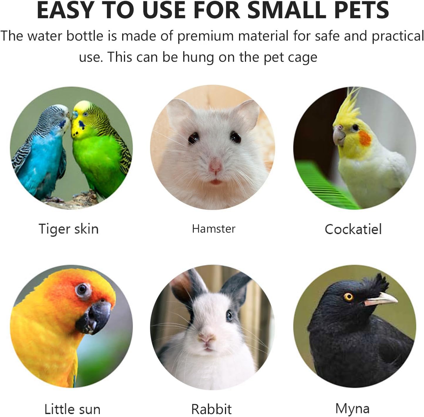 FENICAL Pet Cage Water Bottle, 11.8OZ Hanging Pet Drink Dispenser, Plastic | 2pcs Small Animal Water Feeder Bottle, Auto Feeding Crate Water Jar Chew-Proof, No Mess, Leakproof for Guinea Pig Hamster - Image 4