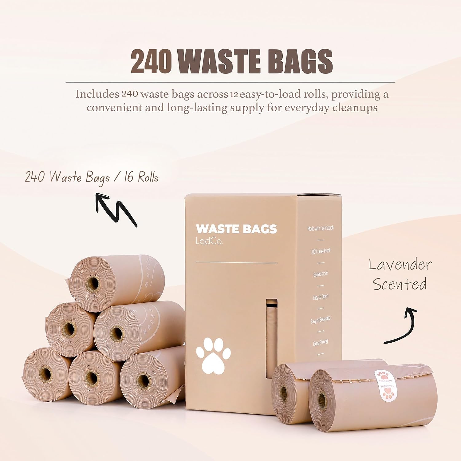 Bio-Based Dog Poop Bags, Silky Soft & Leak-Proof, Lavender-Scented, Made from Cornstarch 16 Rolls, 240 Bags - Image 2