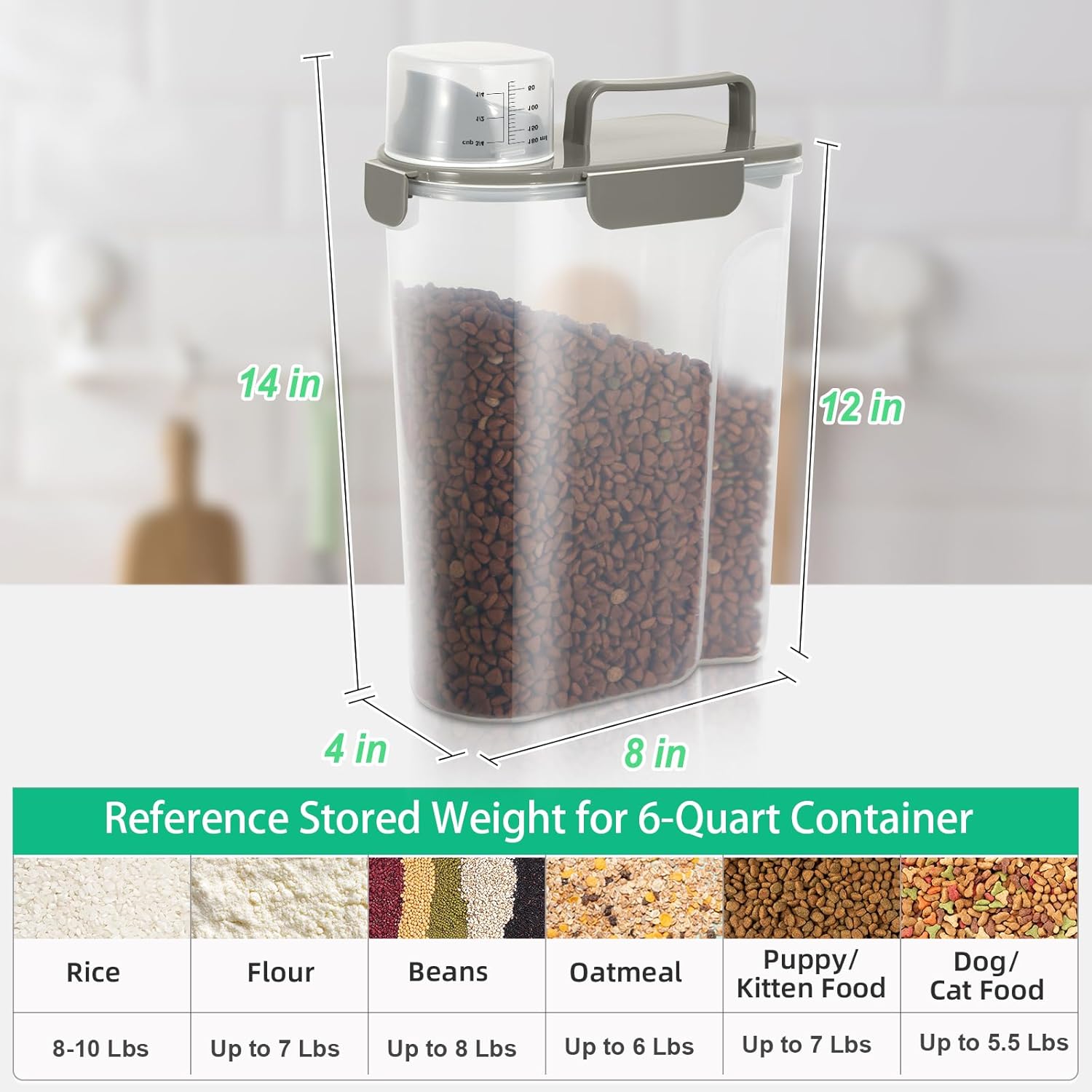 TBMax Airtight Rice Container 10 Lbs, Cereal Dispenser, Pet Cat Dog Food Storage Container, Plastic Kitchen Pantry Food Storage Holder with Cup -Dark Grey - Image 2