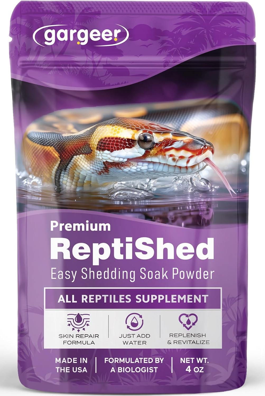 Gargeer 4oz Electrolytes Bath Powder for Reptiles. USA Made Hydration Aid | Restores fluid balance & energy! Therapeutic bath powder with magnesium, sodium & potassium for post-laying or illness