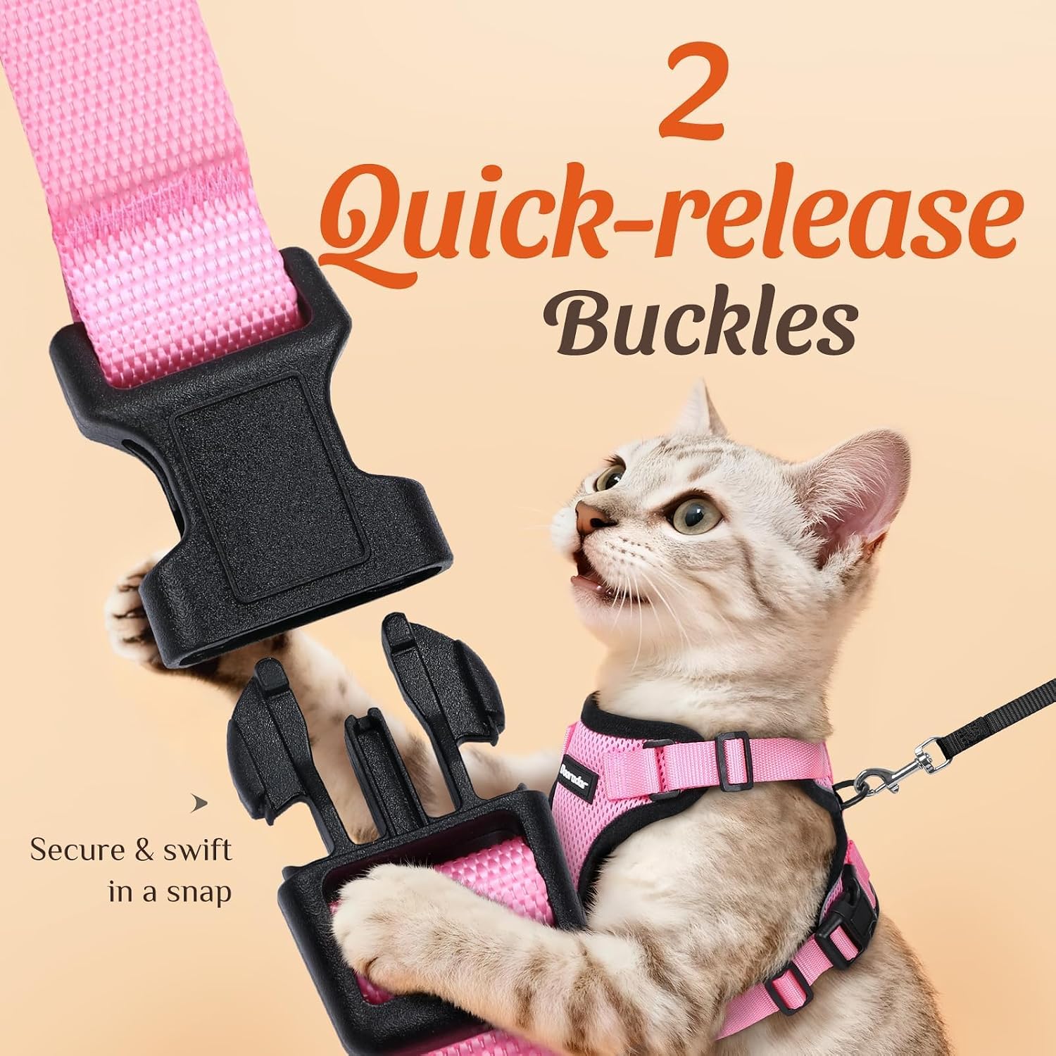 Dooradar Cat Harness and Leash Set, Escape Proof Safe Adjustable Kitten Vest Harnesses for Walking, Easy Control Soft Breathable Mesh Jacket with Reflective Strips for Cats, Pink, Xs - Image 4