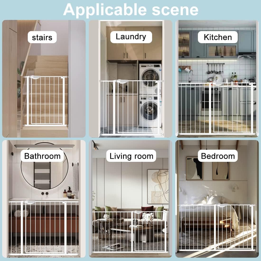 WAOWAO Triple Lock Baby Gate Extra Wide 62.59-67.32" Pressure Mounted Walk Through Swing Auto Close Safety White Metal Dog Pet Puppy Cat for Stairs,Doorways,Kitchen | Triple Lock More Durable Safety, Extra Wide, Pressure Mounted, Auto Close , Metal, for Stairs, Doorways, Kitchen - Image 8