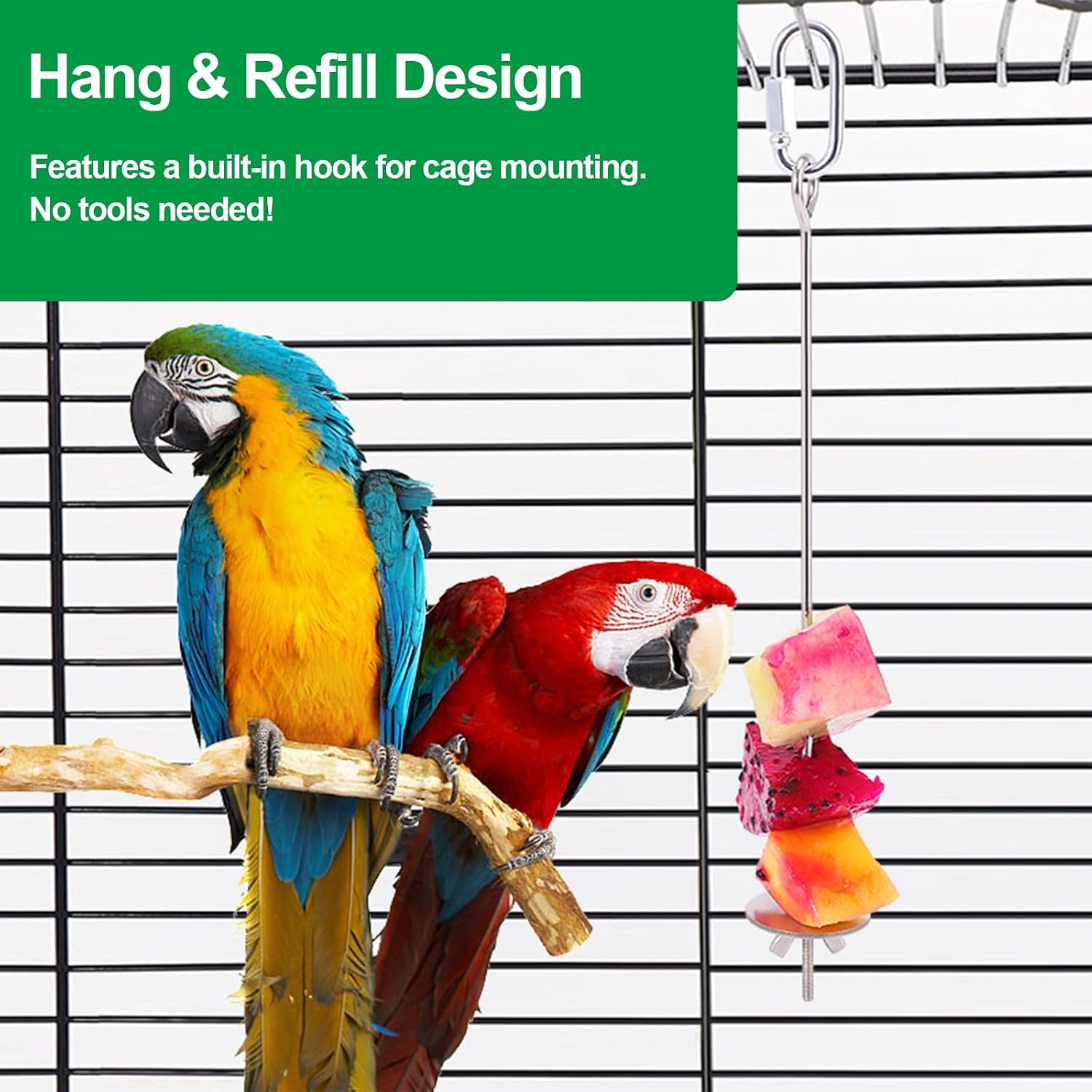 2 Pcs Bird Cage Food Holder Stainless Steel Parrot Fruit & Vegetable Skewer Hanging Foraging Toy for Parakeets, Budgies, Macaws - Image 4