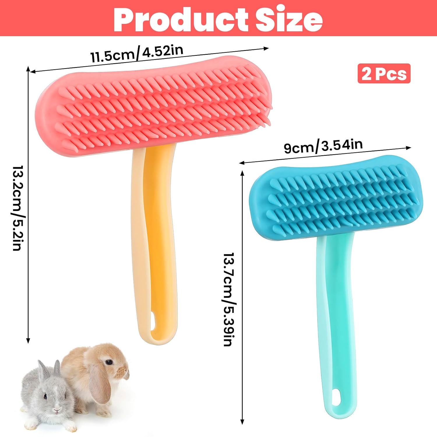 2Pcs Rabbit Brush, Silicone Rabbit Grooming Brush - Small Pets Brushes for Kittens Puppy Rabbits Guinea Pigs Shedding Bath & Massage Comb - Image 2