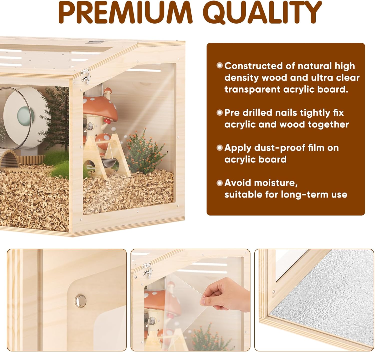 Wooden Hamster Cage, 32inch Large Hamster Enclosure with Openable Top & Stabilized Acrylic for Small Animals, Guinea Pig, Rabbit, Rat, 32" L x 16''W x 16''H Hamster Habitat with Multi-Vent - Image 3