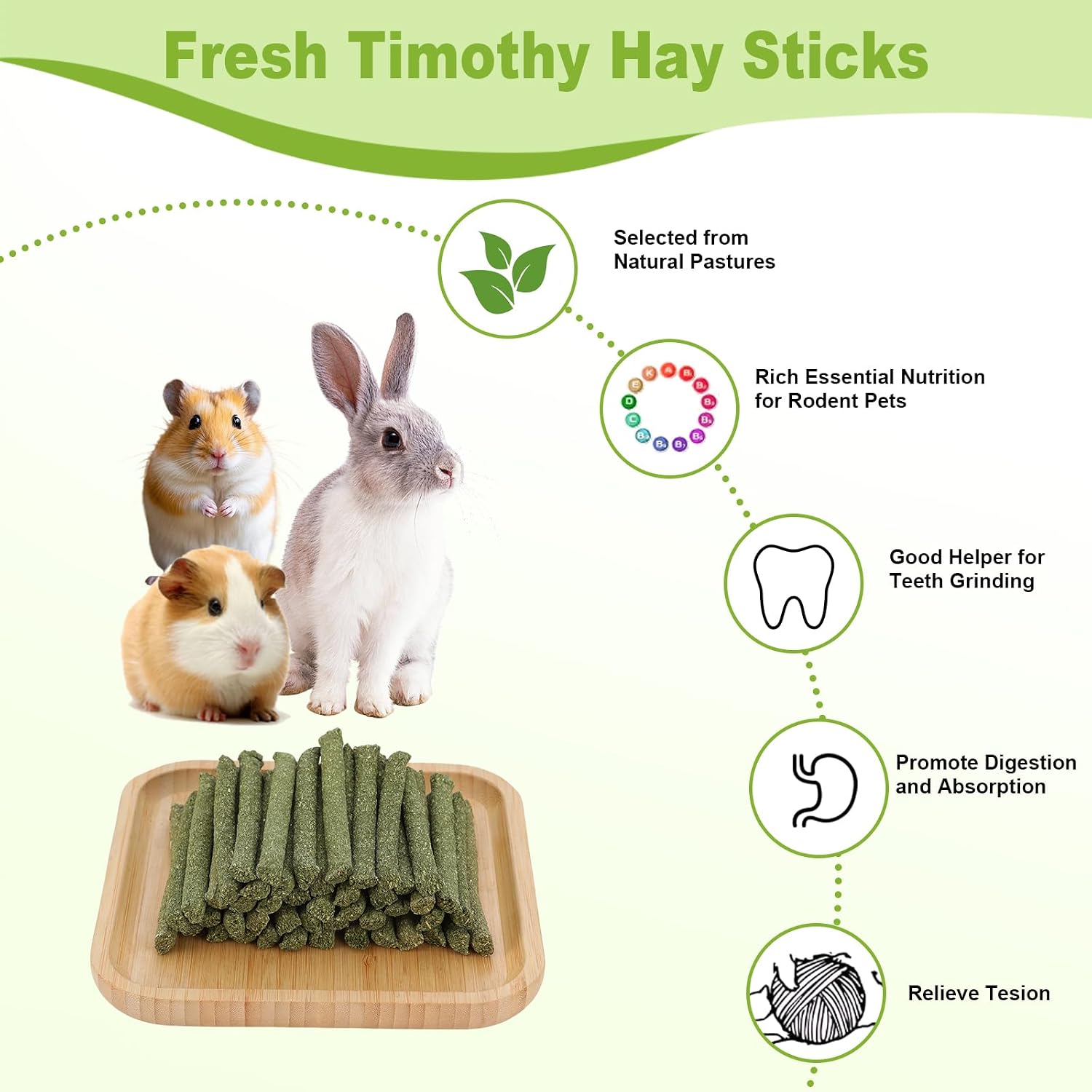 100PCS Timothy Hay Sticks for Rabbits Guinea Pigs Chinchillas Chew Treats, Natural Timothy Grass Molar Teeth Stick Bunny Chew Toys for Rabbits Chinchillas Guinea Pigs Hamsters Rodents - Image 2