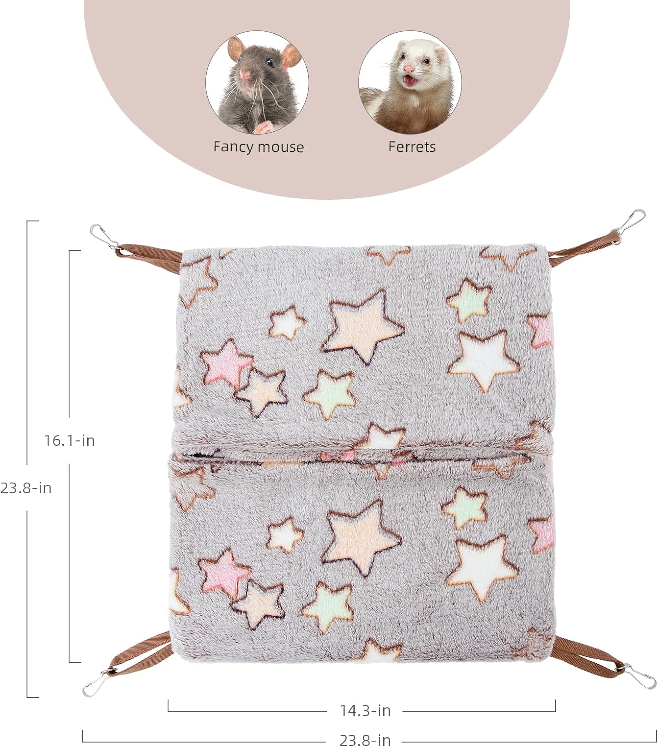 Niteangel Hanging Hammock Nap Sack Swing Bag Pet Sleeper for Ferret Rat Sugar Glider and Other Small Animals (Cream, Star) - Image 2