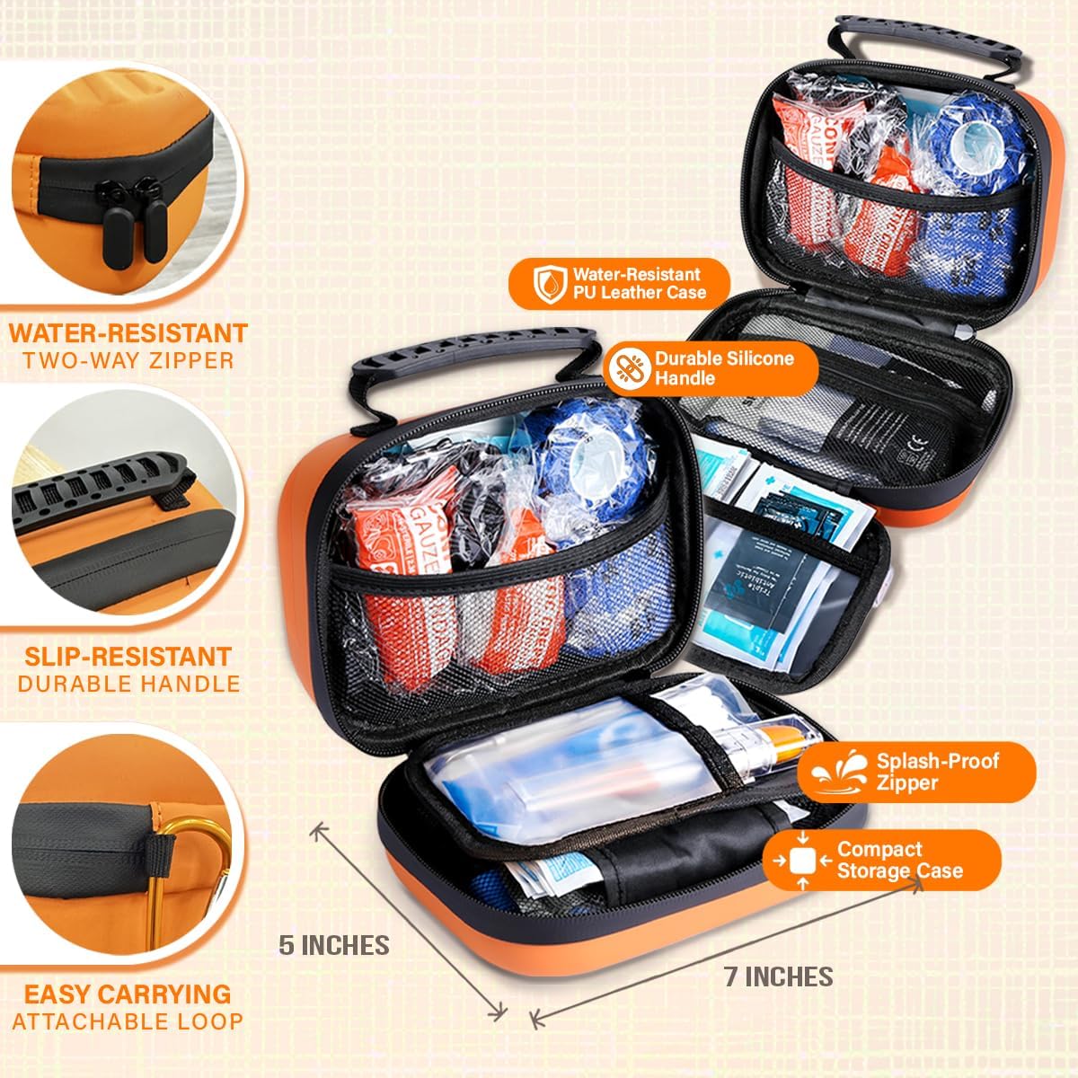 EVERLIT Pet Medic First Aid Kit | 95 Pcs Vet-Approved Medical, Outdoor & Emergency Supplies for Dogs, Cats, Animal Care | Travel-Friendly Compact Bag for Home, Car and Travel (Guardian Orange) - Image 3
