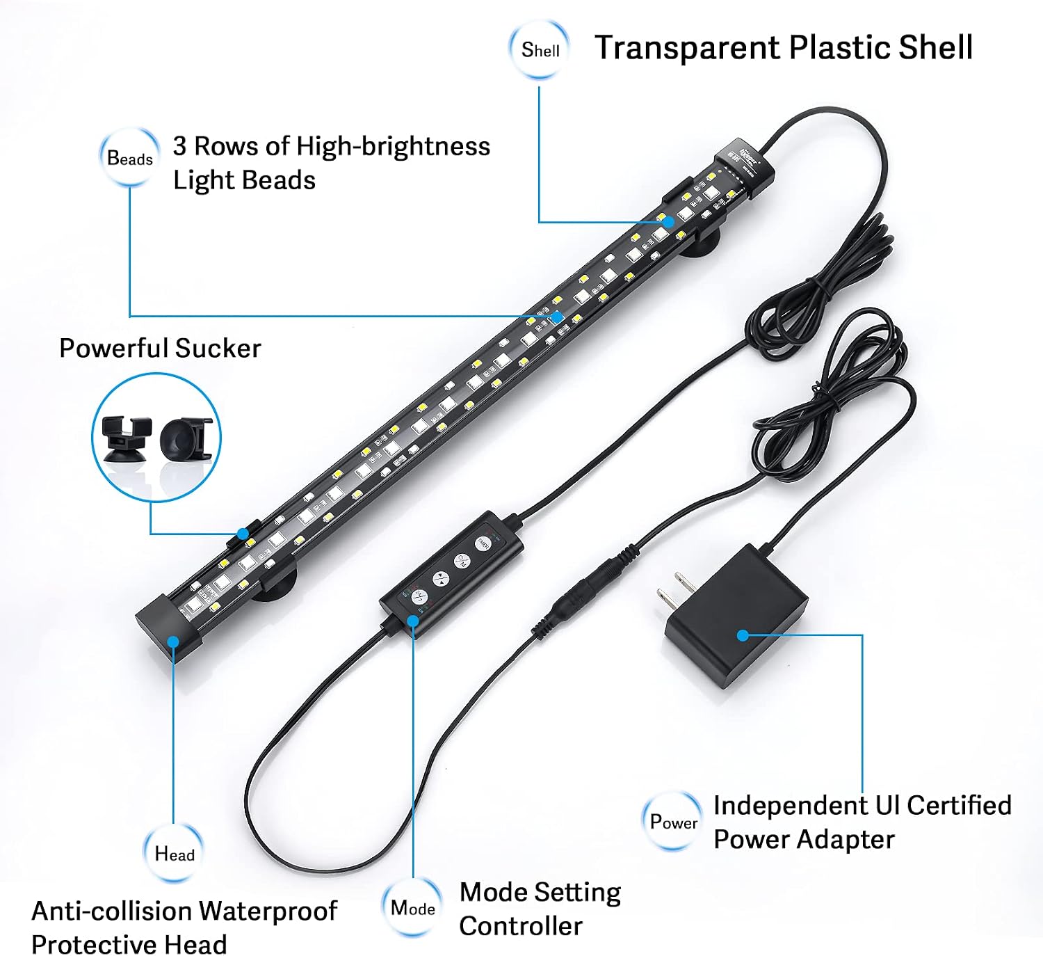 hygger 24/7 Mode Submersible Aquarium LED Light, Full Spectrum Hidden Fish Tank Light with 3 Rows Beads 7 Colors Auto On Off Sunrise-Daylight-Moonlight, Adjustable Timer Brightness - Image 6