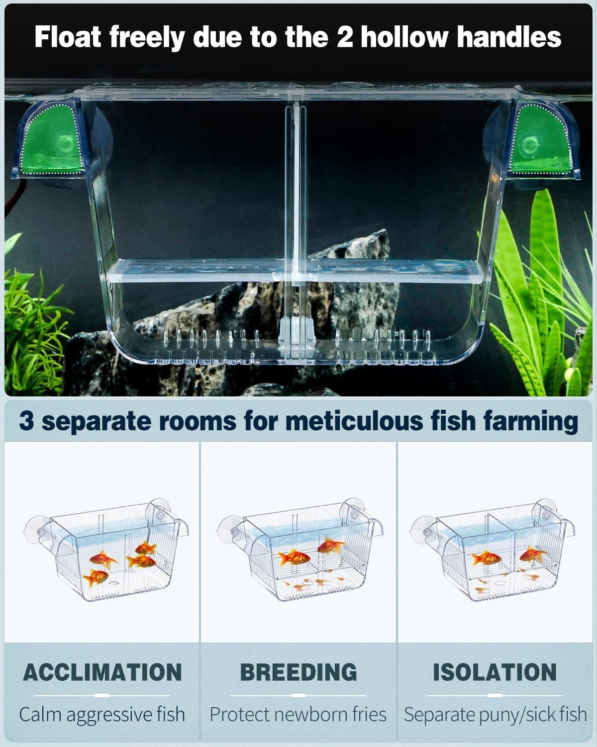 Pawfly Aquarium Fish Breeding Box, Fish Tank Hatchery Incubator with 6 Suction Cups Acrylic Hatching Box for Baby Fish Shrimp Betta Medium Acclimation Isolation Box - Image 3
