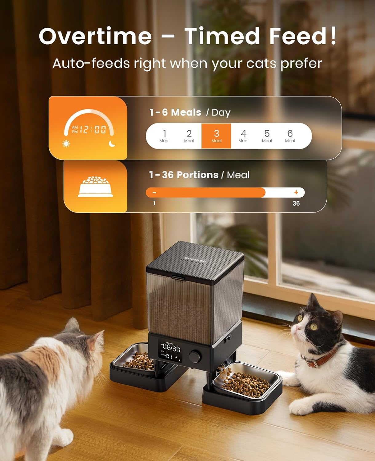 oneisall Automatic Cat Feeder for 2 Cats, 20 Cups/5L Automatic Cat Food Dispenser for Small Pets Indoor, Timed Cat Feeder for Dry Food - Image 7