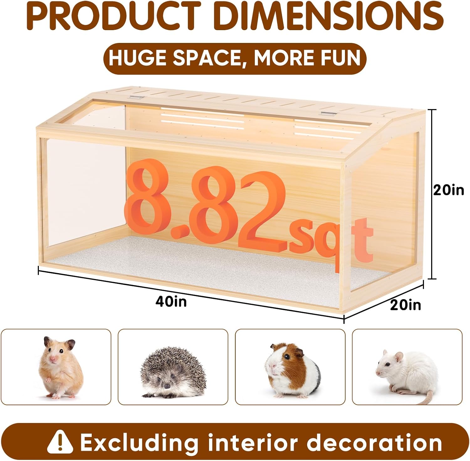 Wooden Hamster Cage, 40inch Large Hamster Enclosure with Openable Top & Stabilized Acrylic for Small Animals, Guinea Pig, Rabbit, Rat, 40" L x 20''W x 20''H Hamster Habitat with Multi-Vent - Image 2