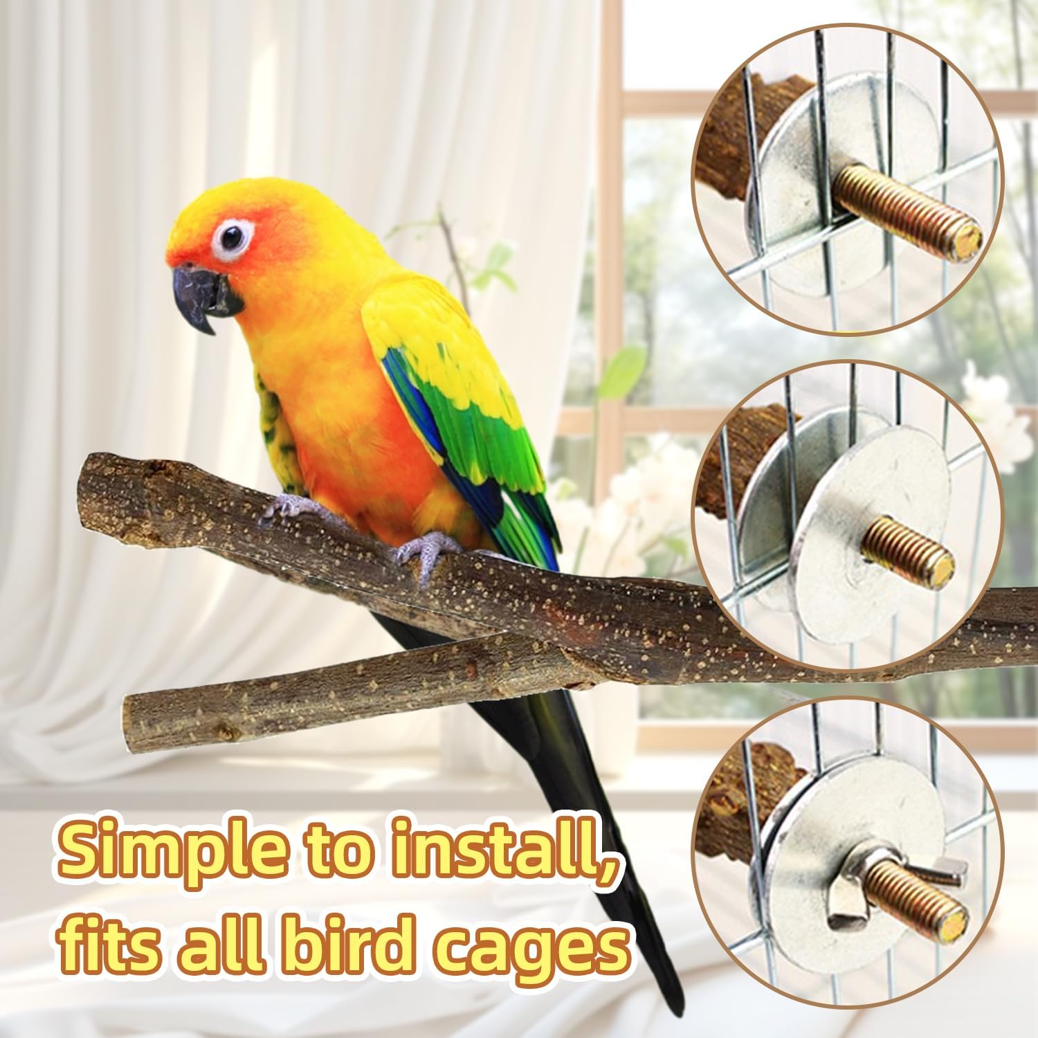 8-Piece Set Natural Wood Bird Perches - Wooden Parrot Stand with Fork Toys, Hanging Multi-Branch Platform, Hammock Swing - Suitable for Parakeets, Budgies - Durable Pet Bird Accessories - Image 4