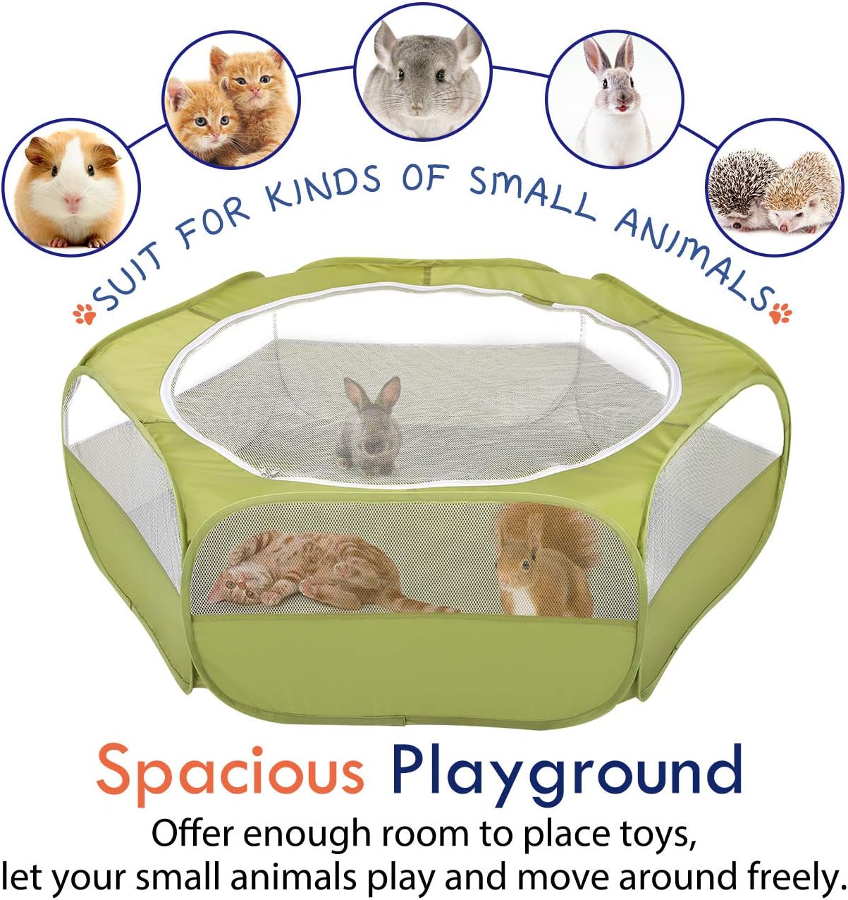 Pawaboo Small Animals Playpen, Waterproof Small Pet Cage Tent with Zippered Cover, Portable Outdoor Yard Fence with 3 Metal Rod for Chick/Kitten/Puppy/Guinea Pig/Rabbits/Hamster/Chinchillas,Green - Image 7