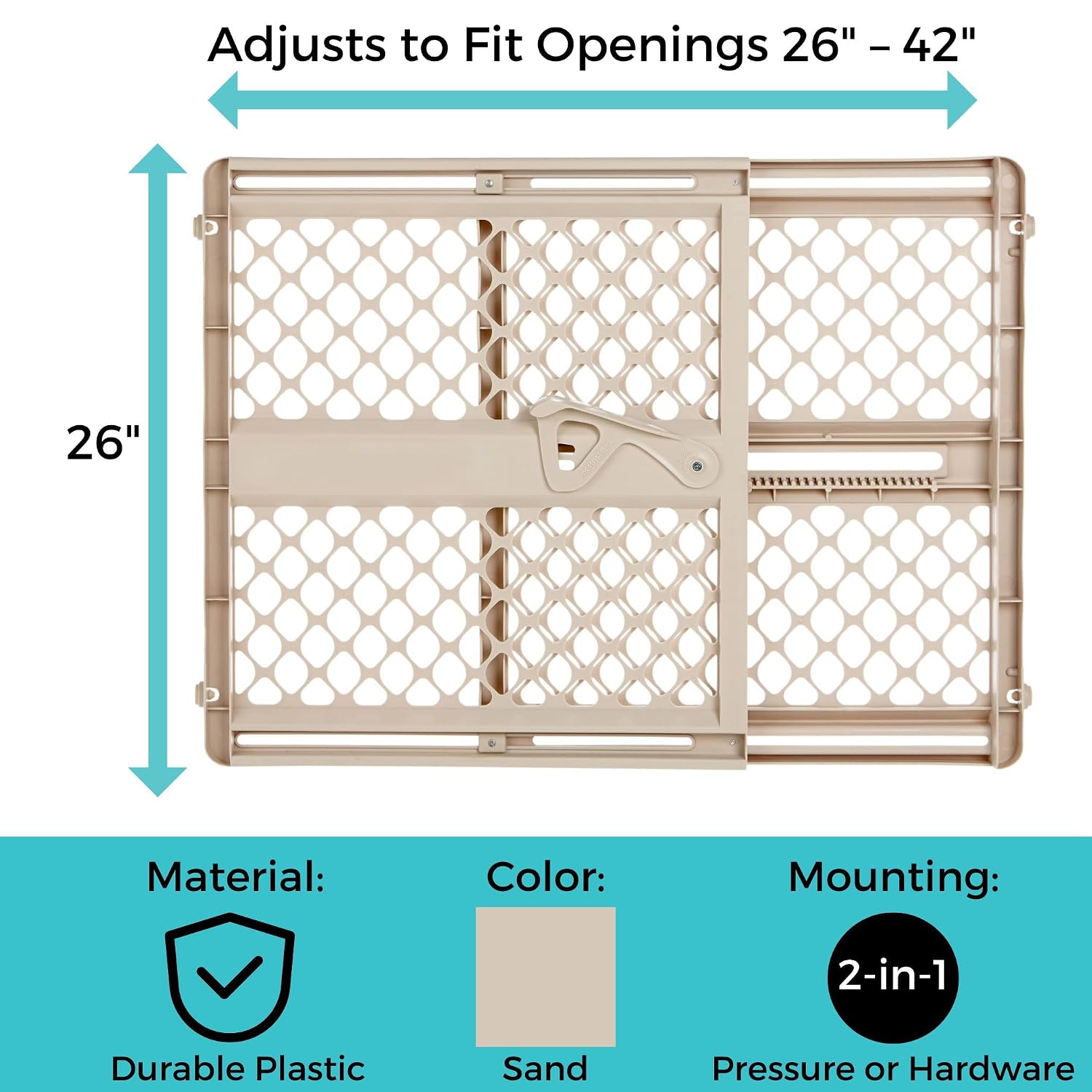 Toddleroo by North States - Supergate Ergo Baby Gate: Plastic Baby Gate for Stairs & Doorways - Adjustable Indoor Safety Gate - Made in USA - 26 to 42 Inches Wide - 26 Inches Tall - Sand - Image 5