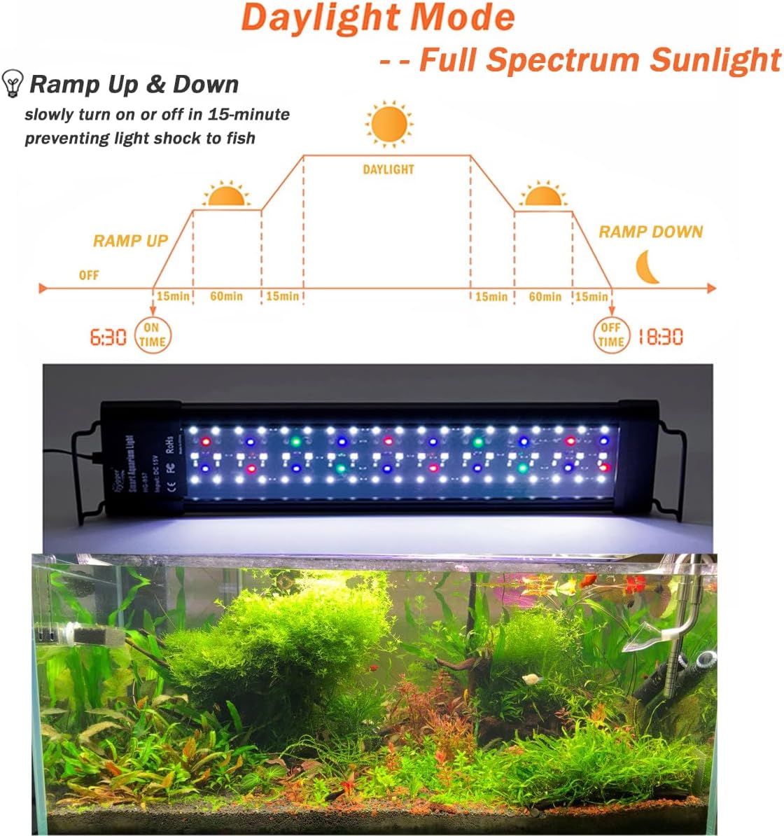 hygger Auto On Off LED Aquarium Light Dimmable 7 Colors Full Spectrum Fish Tank Light Fixture for Freshwater Planted Tank Build in Timer for 36-42 Inch Long Aquariums - Image 4