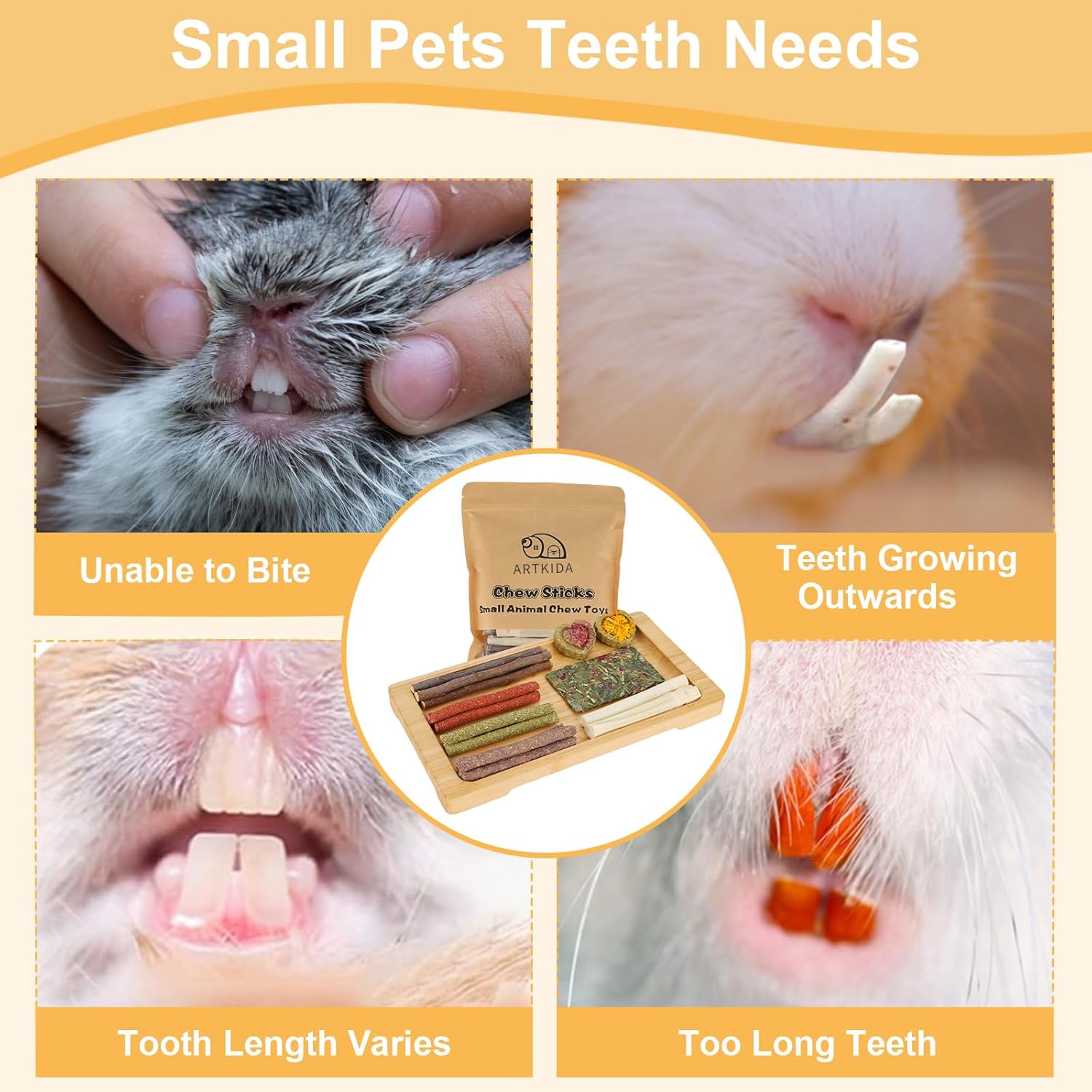 70PCS Rabbit Bunny Guinea Pig Chew Toys Treats, Chinchilla Hamster Chews Toys for Teeth, Timothy Hay Chips Treats Sticks for Rabbit Guinea Pig Chinchilla Hamster Rat - Image 4