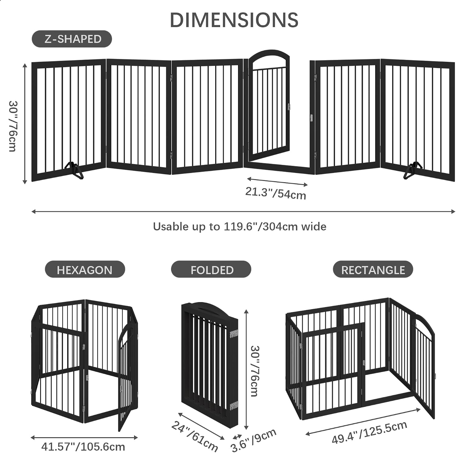 JSB 144-inch Extra Wide 30-inch Tall Dog gate with Door Walk Through, Freestanding Round Tube Pet Gate for Halls Stairs, Puppy Safety Dog Fence with 2PCS Support Feet (Black) - Image 5