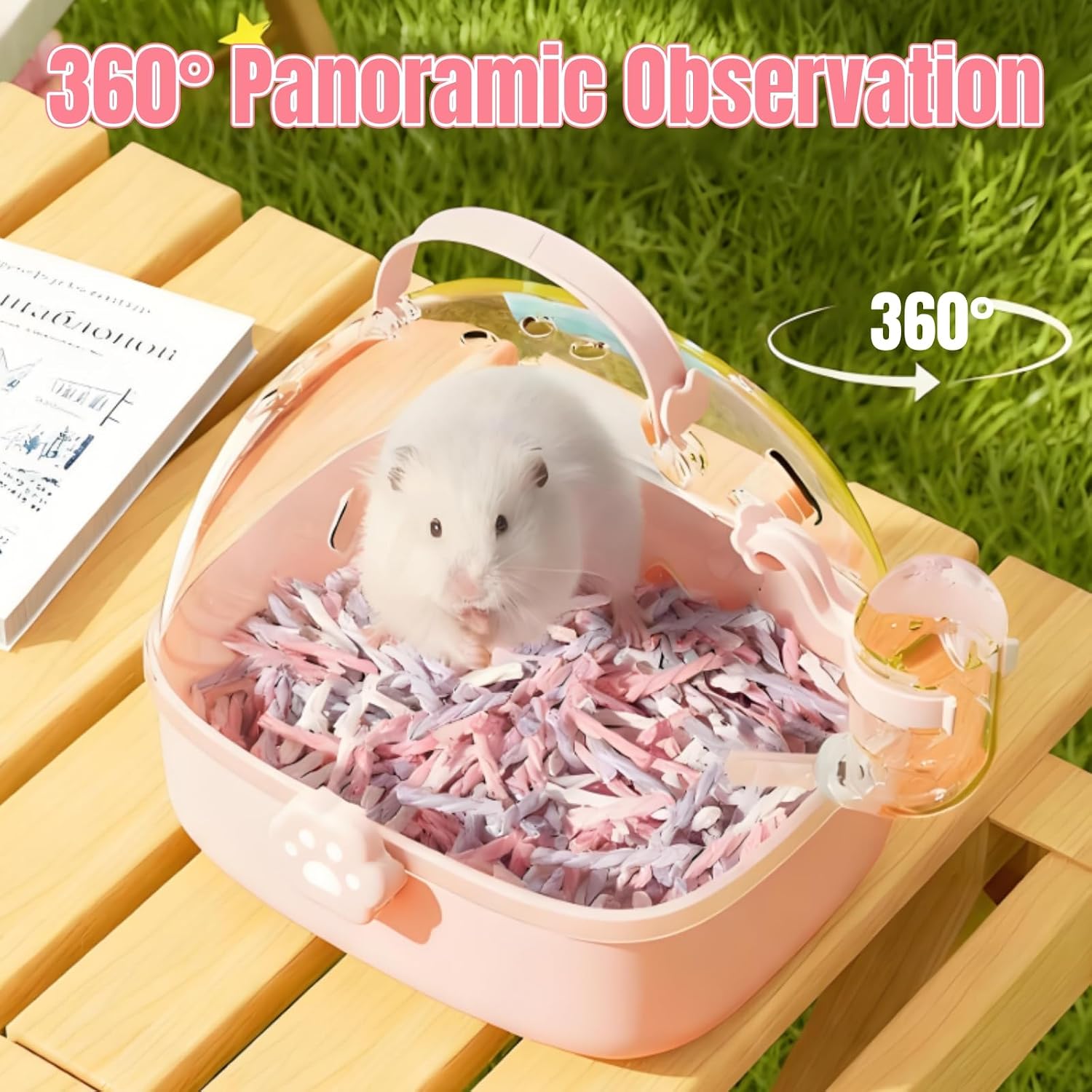 Hamster Carrier Cage, Portable Small Animal Carrier Cage with Water Bottle, Guinea Pig Outgoing Cage Hamster Travel Carry Case for Small Pets, Gerbils, Chinchillas, Dwarf Hamster - Image 7