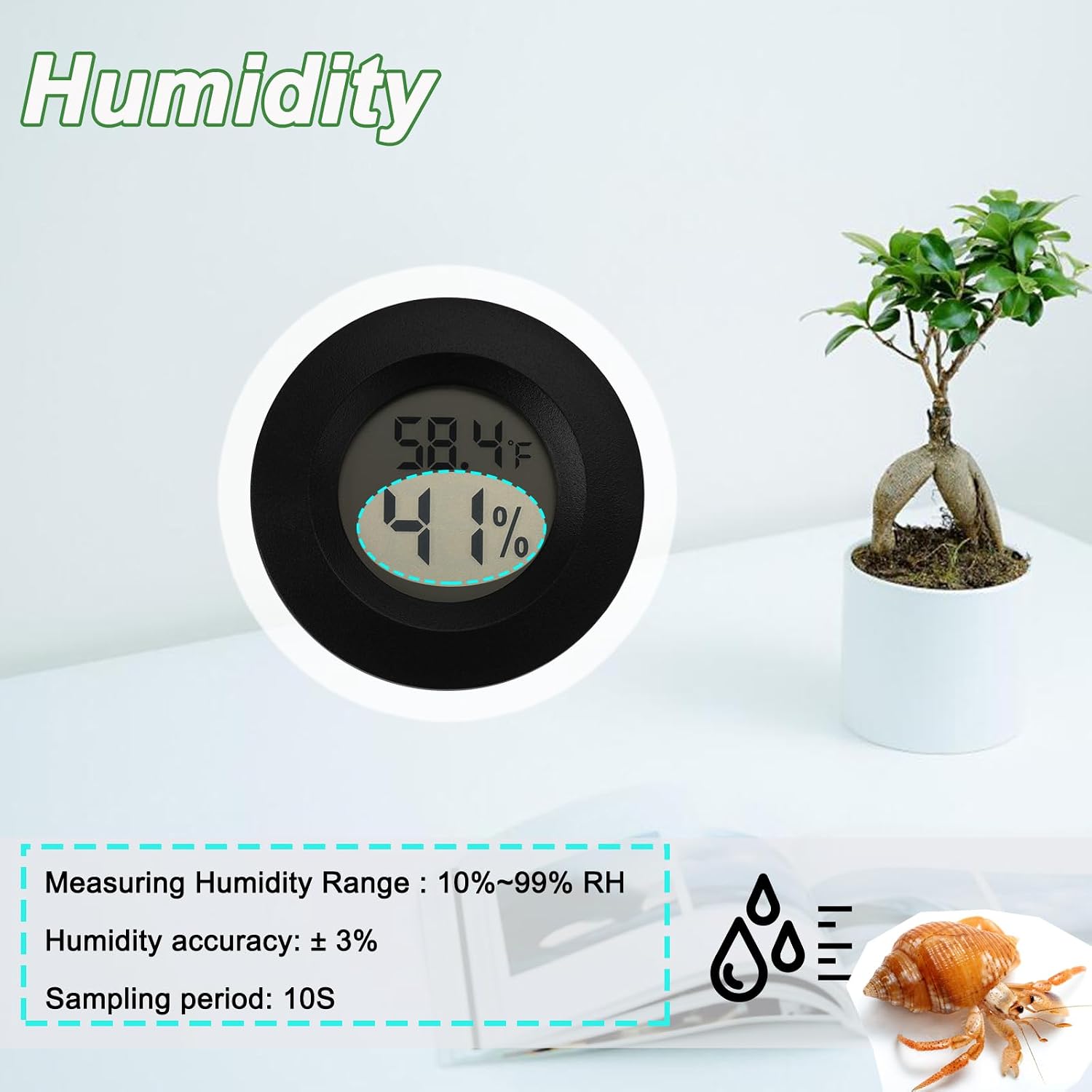 Reptile Thermometer and Humidity Gauge Digtal Terrarium Thermometer Circular Bearded Dragon Cage Accessories Reptile Temp and Humidity Gauge for Leopard Gecko Hermit Crab Gecko Lizard Etc 2pc - Image 5