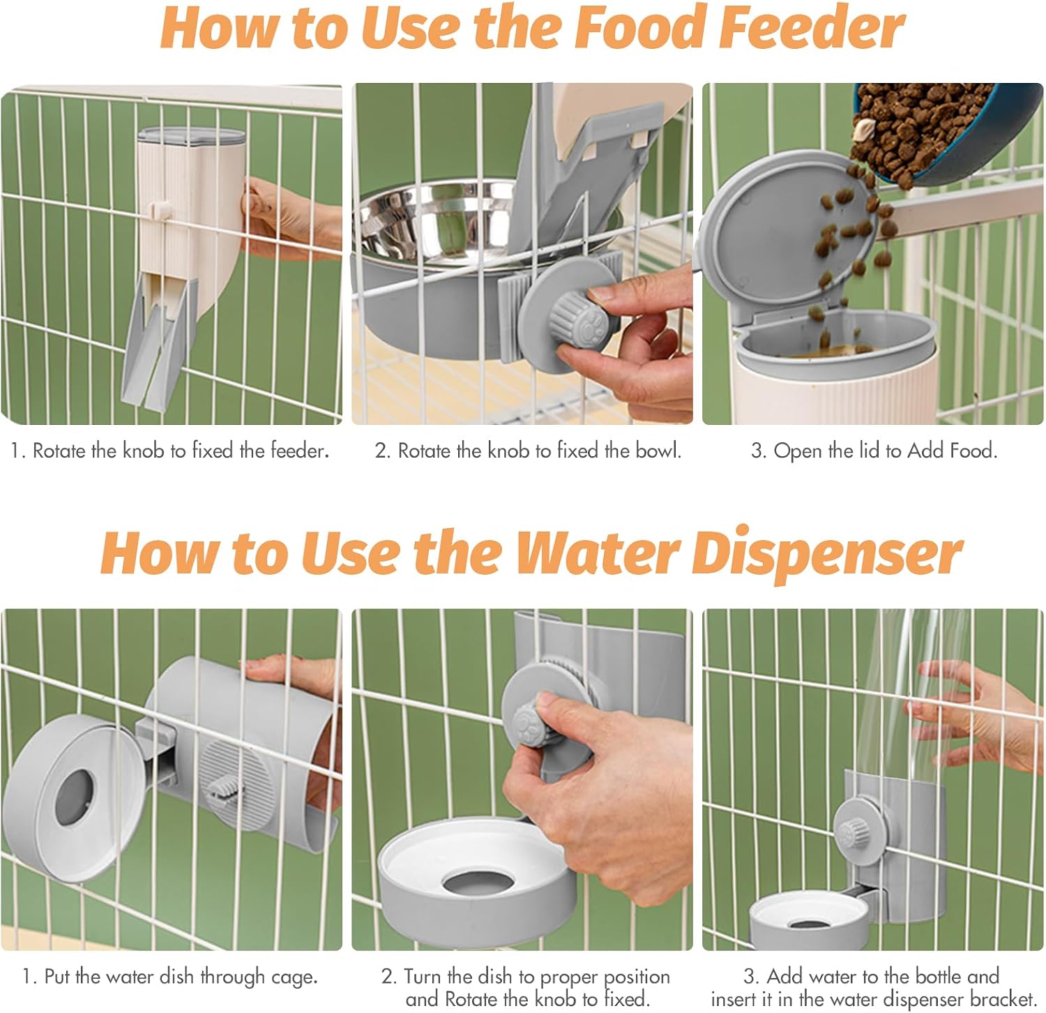 Yummy Sam Hanging Cage Automatic Small Pet Food Bowl Water Bottle Dispenser, Kennel 500ML Waterer and Auto Gravity Pet Feeder Set with Separate Food Bowl Crate Feeder Dish for Puppy Cats Rabbit (Grey) - Image 6