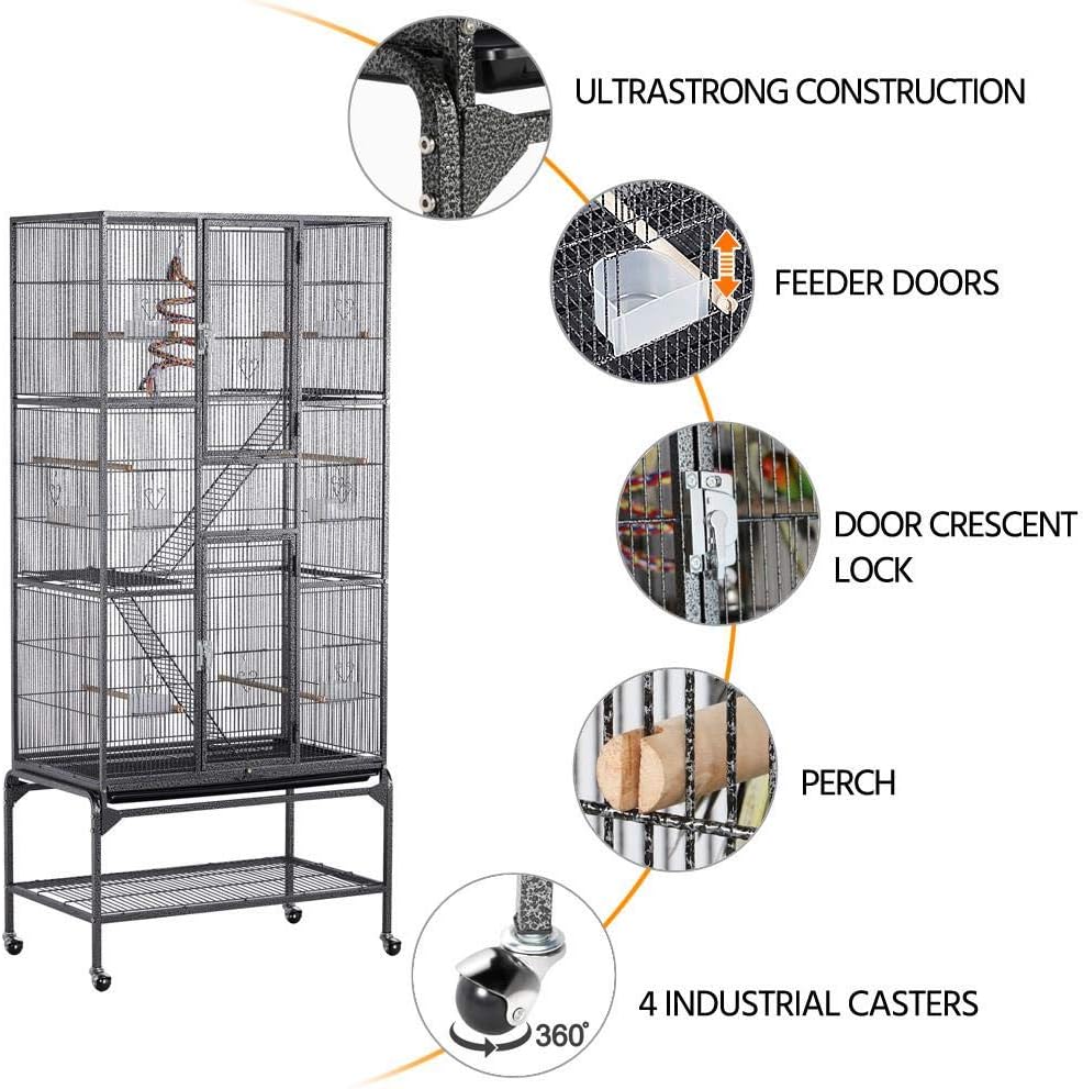 Yaheetech 69-Inch Extra Large Wrought Iron 3 Levels Ferret Chinchilla Sugar Glider Squirrel Small Animal Cage with Cross Shelves and Ladders, Black - Image 4