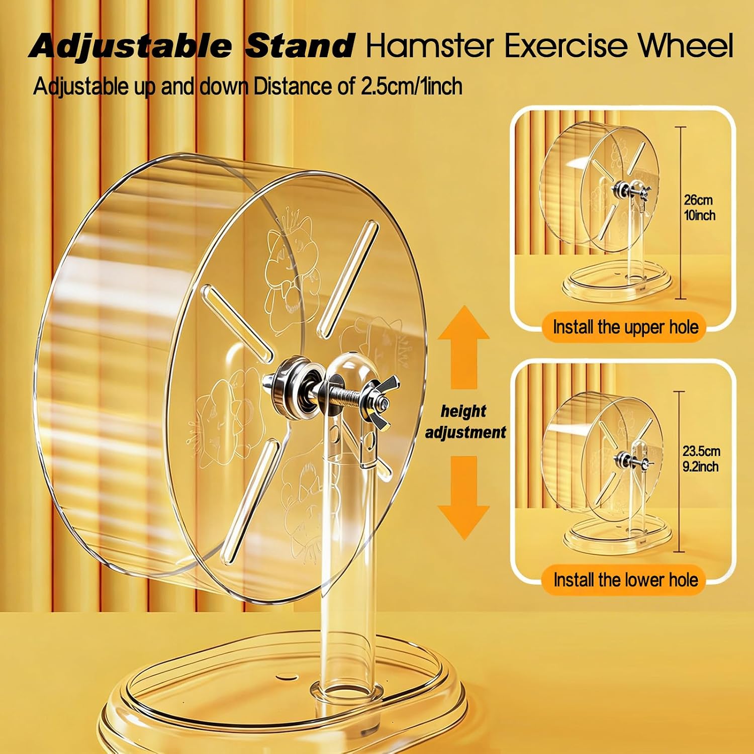 Hamster Exercise Wheel,Super-Silent Small Animals Exercise Wheels,Quiet Hamster Running Wheels with Adjustable Stand for Hamsters,Gerbils,Rats,Other Small Pets(Transparent, 7 inch) - Image 6