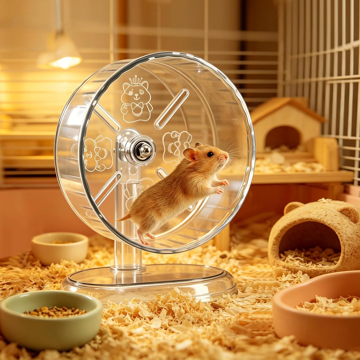 Hamster Exercise Wheel,Super-Silent Small Animals Exercise Wheels,Quiet Hamster Running Wheels with Adjustable Stand for Hamsters,Gerbils,Rats,Other Small Pets(Transparent, 7 inch) - Image 2