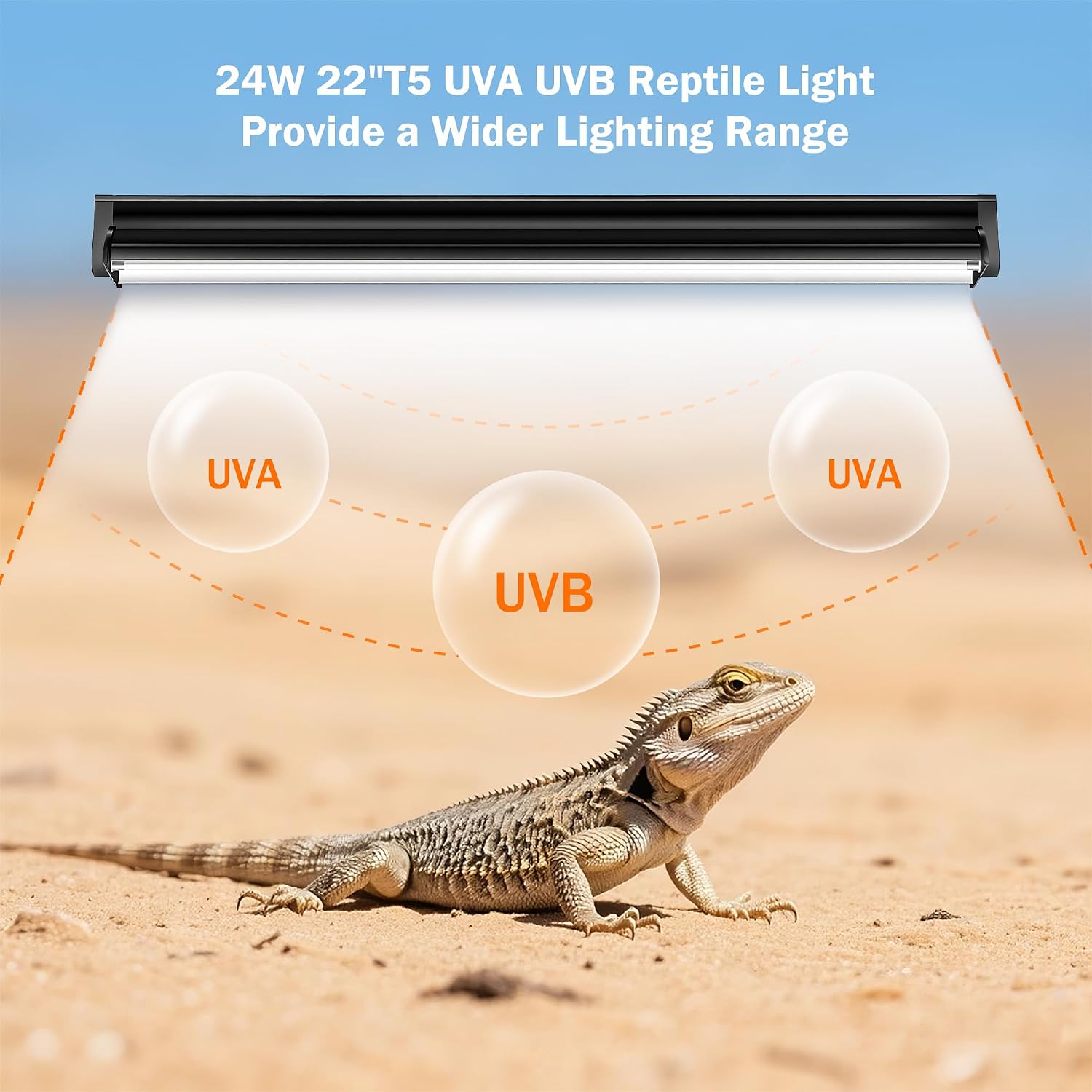 T5 10.0 UVB Reptile Light Fixture, 24W 22" for Bearded Dragon | Combo kit with stand & hood. 24W 22" T5 10.0 UVB/UVA. For bearded dragons, tortoises, lizards & amphibians. - Image 4