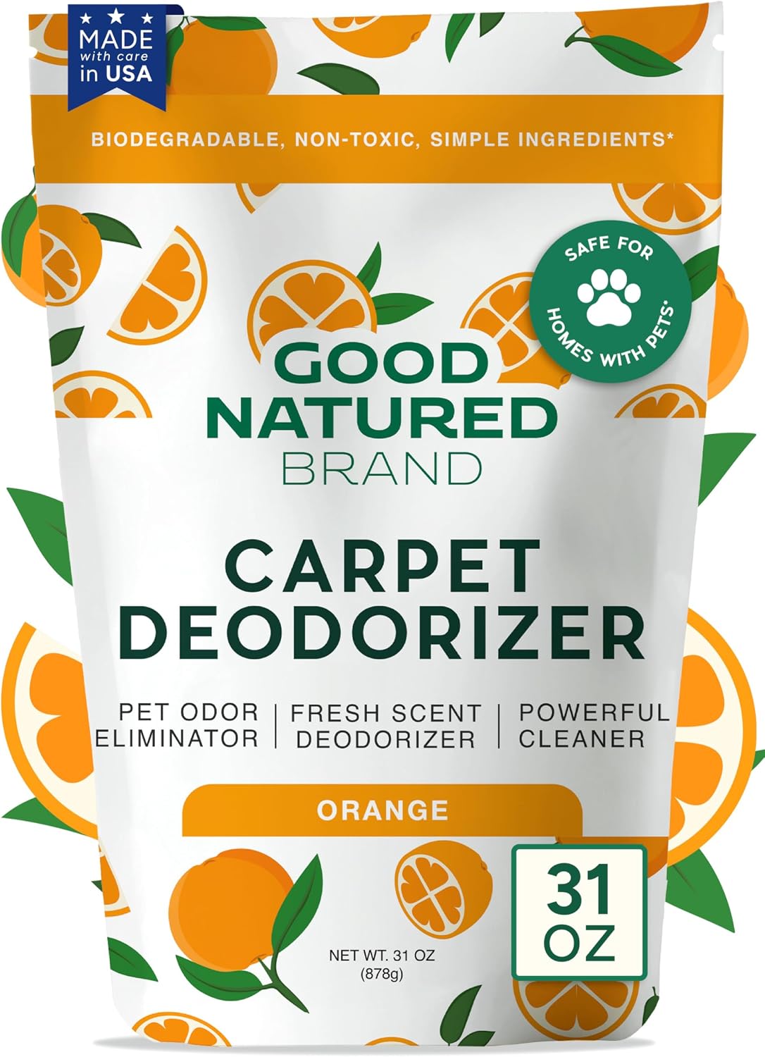 Good Natured Brand | Carpet Deodorizer & Freshener Powder | 31 oz Pet Odor Eliminator for Strong Odor & Pet Urine | Fresh Natural Sweet Orange Scent | Safe for Homes with Pets