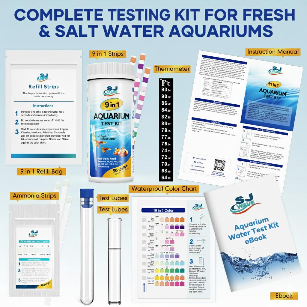 11 in 1 - Aquarium Test Strips | 950 Tests - 150 Strips | Fish Tank Aquariums Water Test Kit & ebook | Aquarium Thermometer | Fish Tank Water Testing Kit Includes 50 Ammonia Strips | Versatile Usage - Image 2