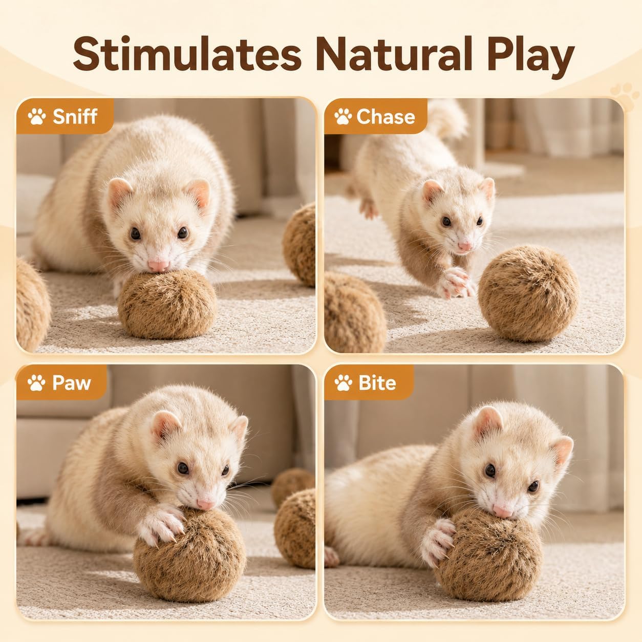 6PCS Furry Ferret Toy Ball, Soft Plush Small Pet Exercise Ball with Cotton Filling, Interactive Chew Toy for Ferrets, Rabbits, Hamsters, Cat, Relieve Boredom & Anxiety - Image 4