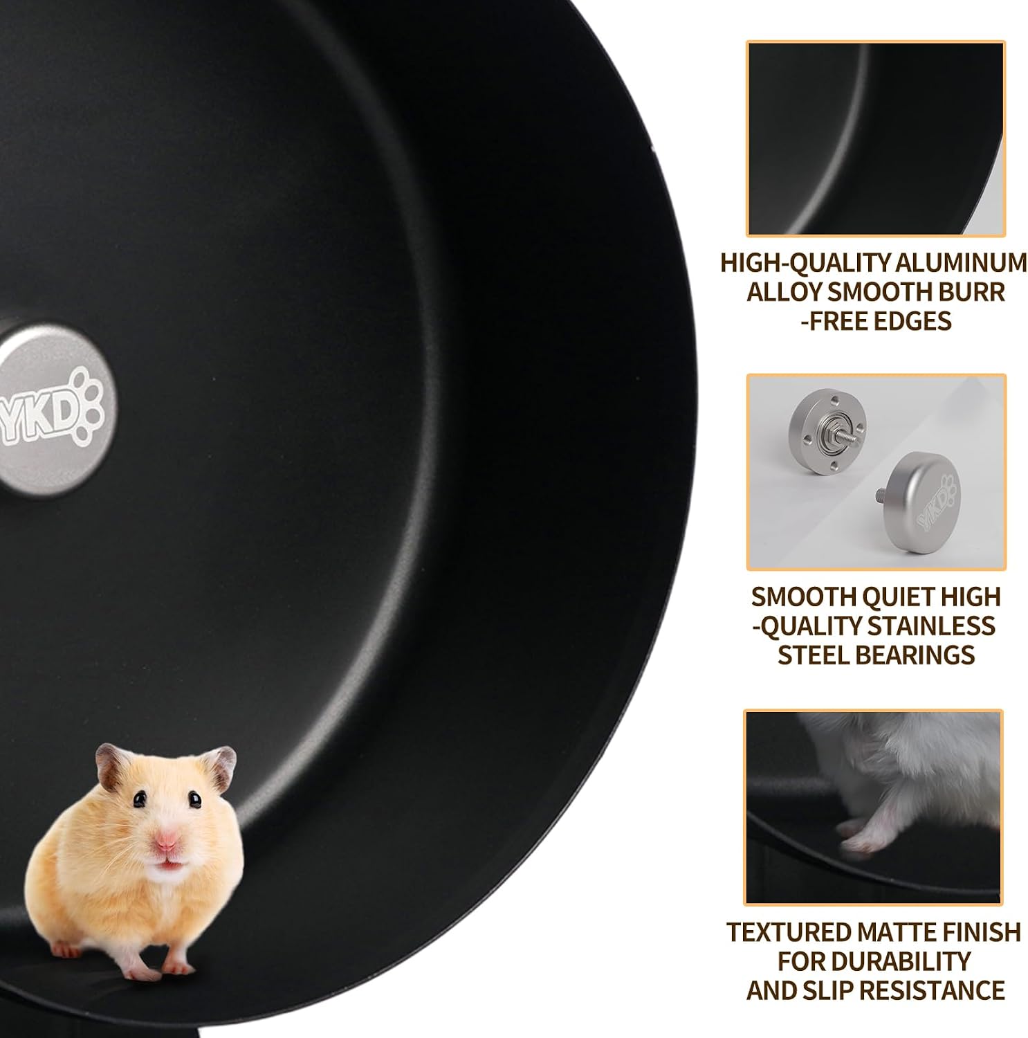 11.8" Aluminum Alloy Silent Hamster Exercise Wheel | Noiseless Running Wheel for Syrian Hamsters, Fancy Rat, Hedgehogs and Small Pets (Base-Black) - Image 3