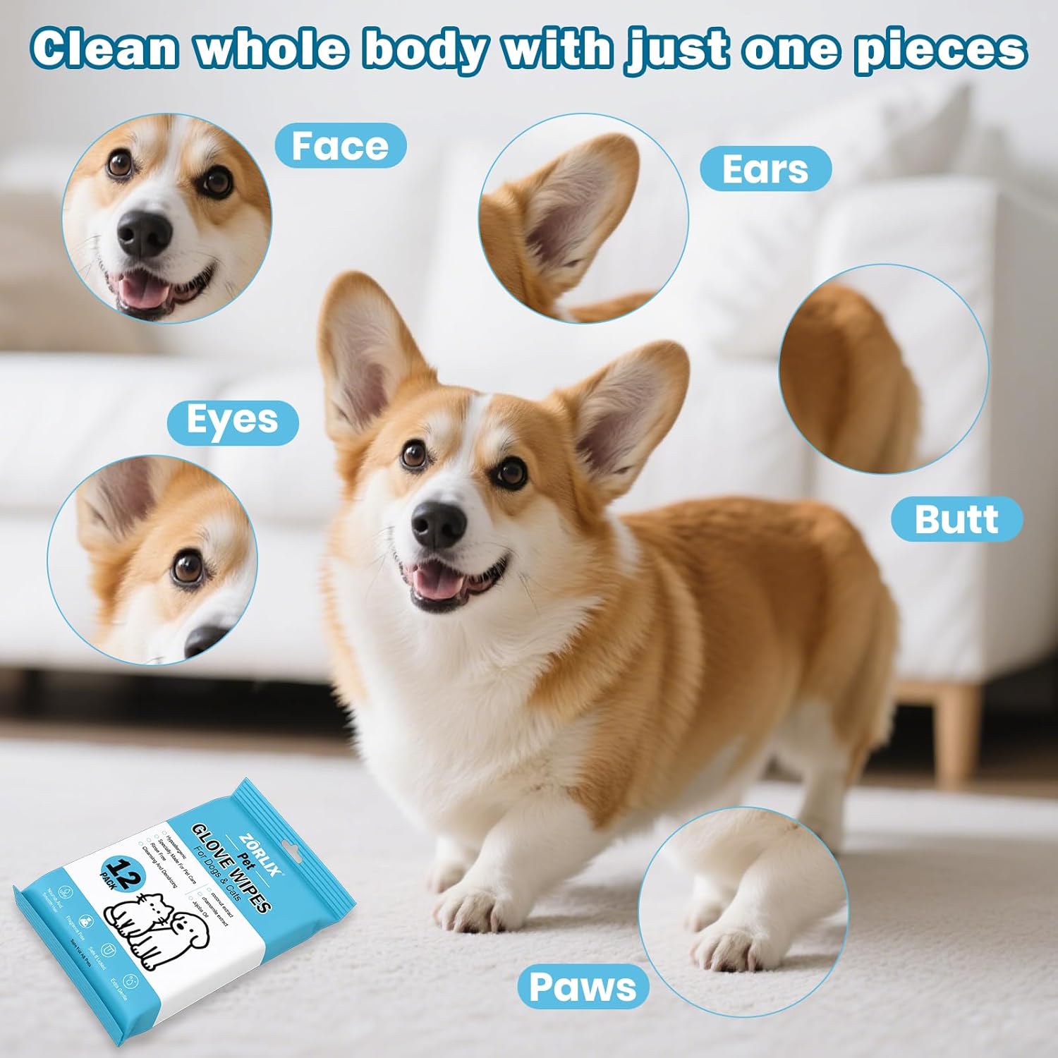 36Pcs Hypoallergenic Pet Glove Wipes for Dogs & Cats, Deodorize & Hydrate Fur Grooming Gloves for Paws, Face, Ears & Butt, Daily Care Between Baths & Travel - Image 6
