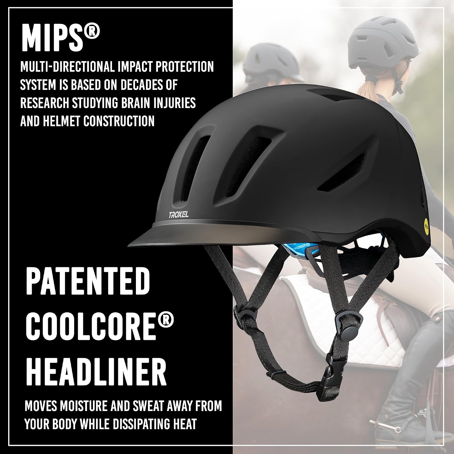 Troxel Terrain MIPS Cooling Horse Riding Helmet, Low-Profile, Micro-Adjustable Design, Horseback Riding Gear, Medium (7-7-3/8), Black Duratec - Image 3