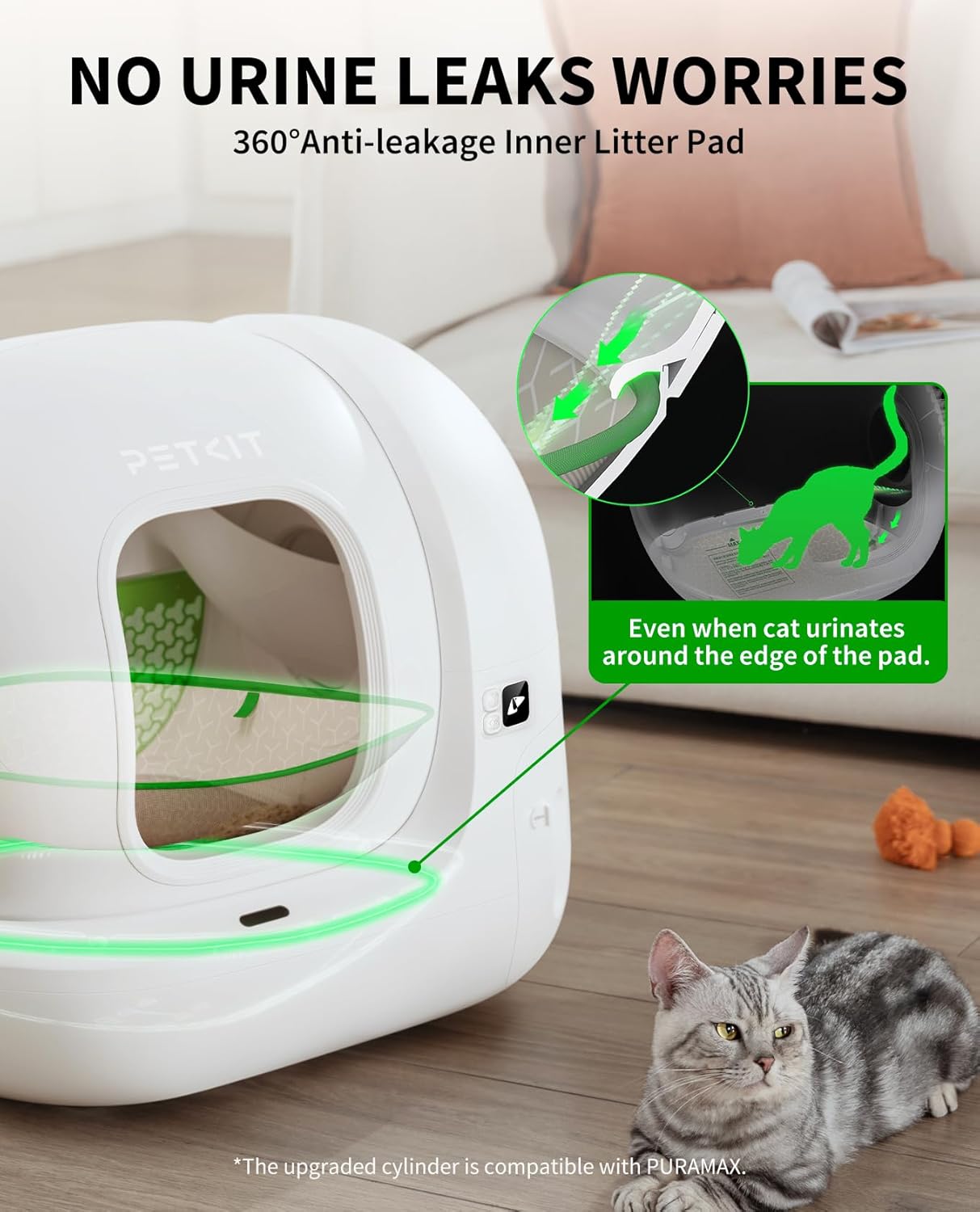 PETKIT PuraMax 2 Automatic Self-Cleaning Cat Litter Box, App Control Automatic Litter Box with Safety Sensors, Odor Free & Anti-Leakage Basic Bundle Includes Trash Bags,2.4G WiFi & Low Entrance - Image 4
