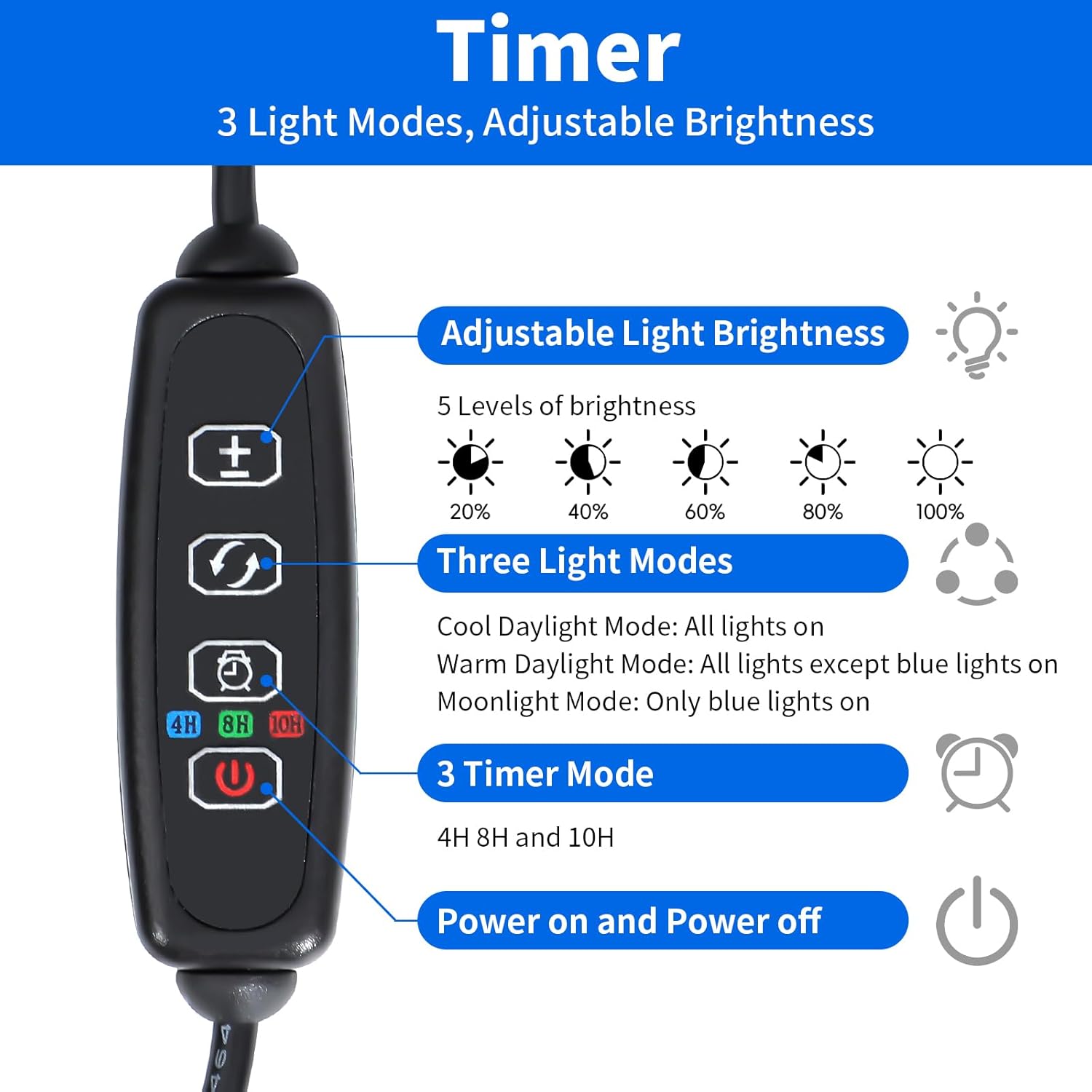 AQUANEAT LED Aquarium Light for 12 Inch Fish Tank, Auto On Off with Timer, Full Spectrum, Adjustable Brightness, Daylight Moonlight Mode, for Fresh Water Low-to-Mid Light Plants - Image 2