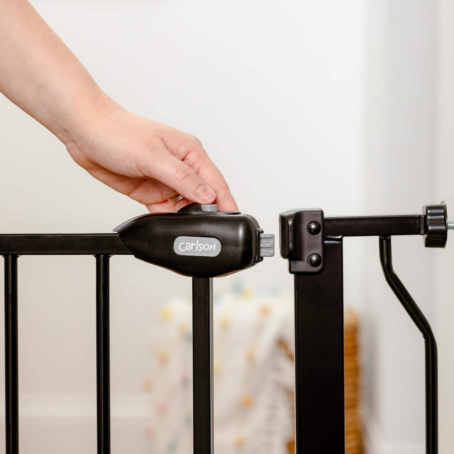 Carlson 29.5–36.5” Extra Wide Dog Gate with Small Pet Door, Walk-Through Pressure Mounted Metal Indoor Pet Safety Gate, Black, Tested and Trusted by Pet Parents, American Designed, American Owned - Image 5