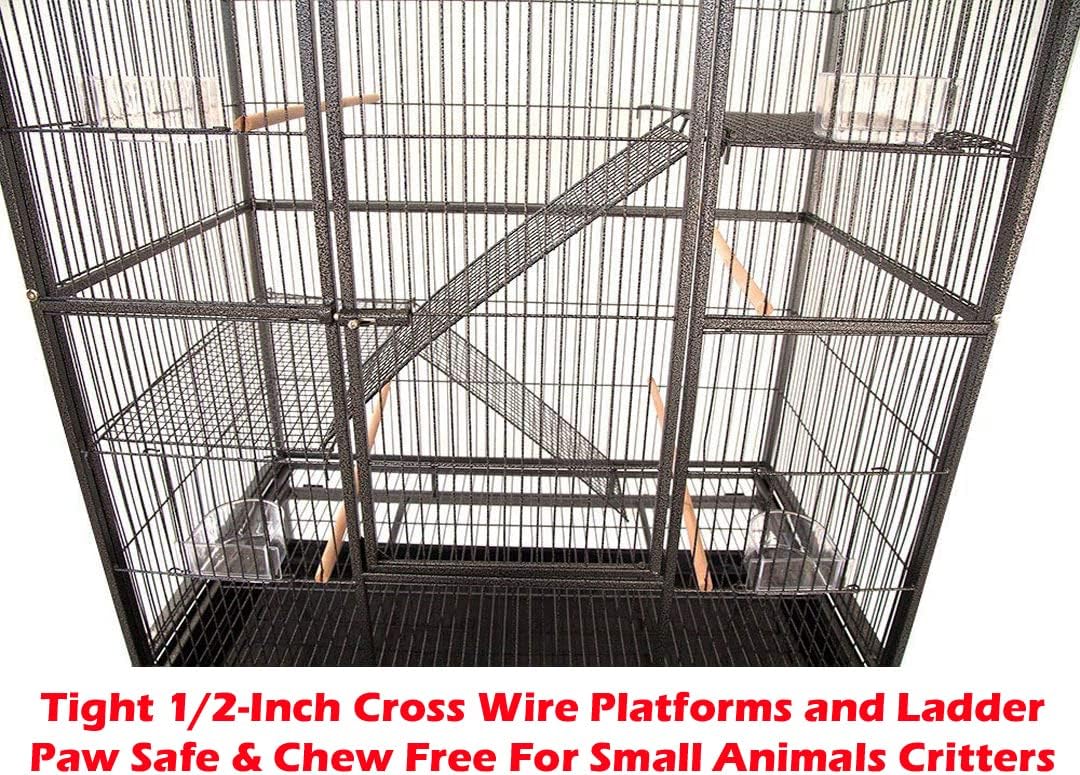 54" LARGE Wrought Iron 4-Level Chew-Proof Tight 1/2-inch Wire Spacing Ferret Squirrel Chinchilla Sugar Glider Rat Mice Rabbit Hamster Critter Home Cage Easy Clean Pull Out Tray Removable Rolling Stand - Image 4