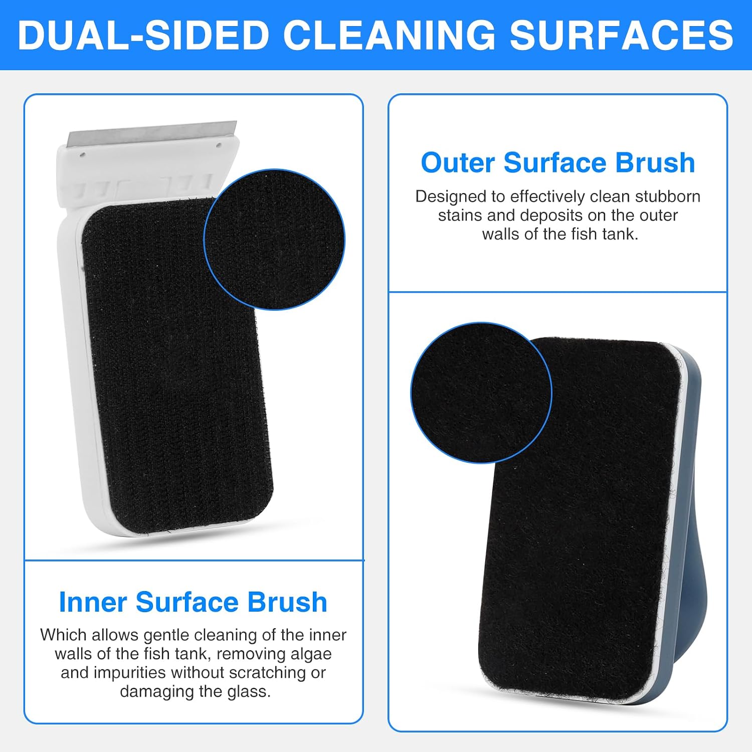fishkeeper Aquarium Strong Magnetic Glass Cleaner Brush, Fish Tank Algae Magnet Cleaning Tool with 2 Detachable Scrapers, Mag Float Scrubber for 0.2 Inch Glass and Acrylic Tanks - Image 5