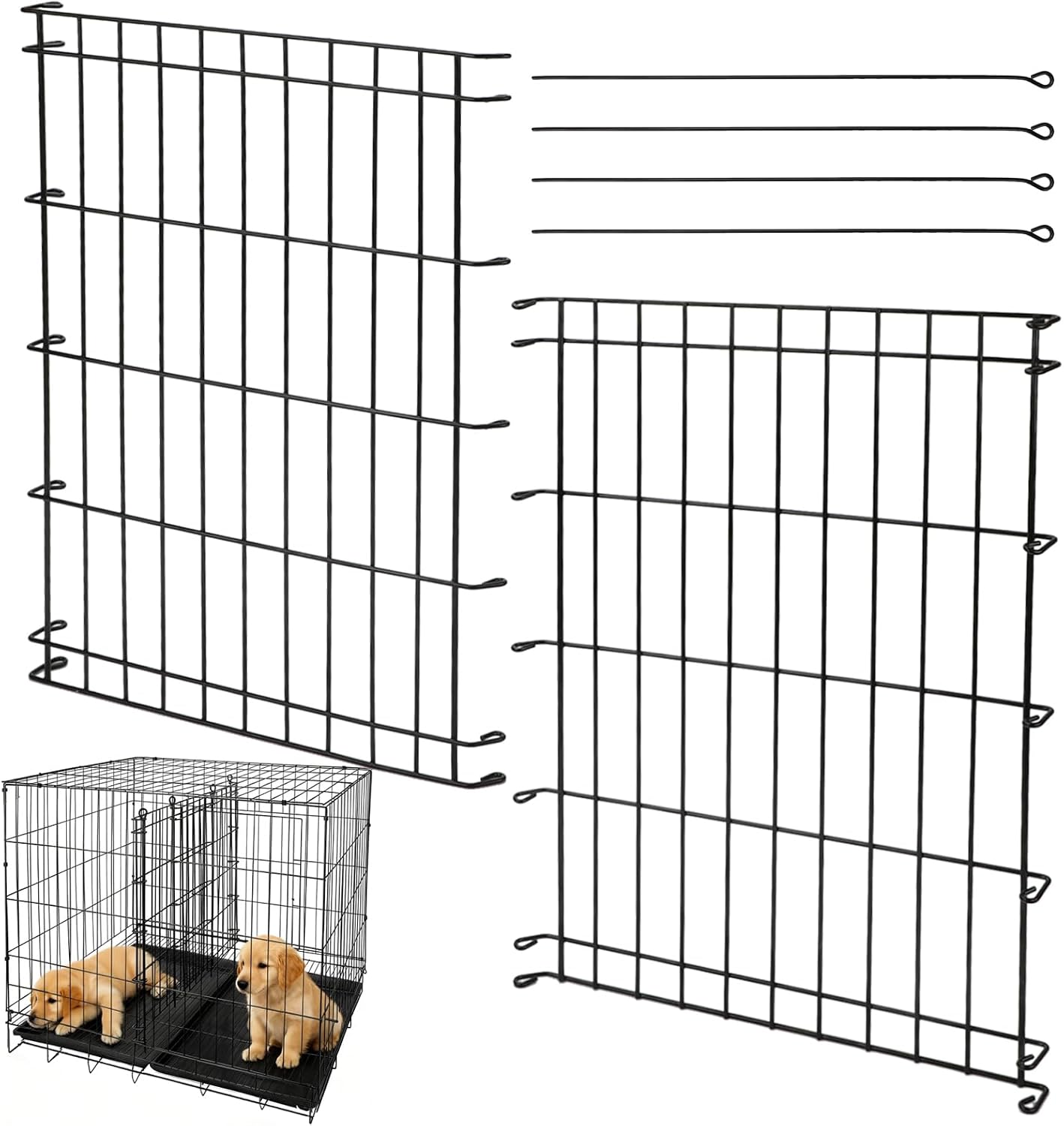 Dog Crate Divider Panel 2-Pack, 20.5" H Kennel Divider | Adjusts 15.7"-30.7" Width, Fits 30"-36" Wire Cages, Rust-Resistant Metal Structure, Potty Training for Puppies