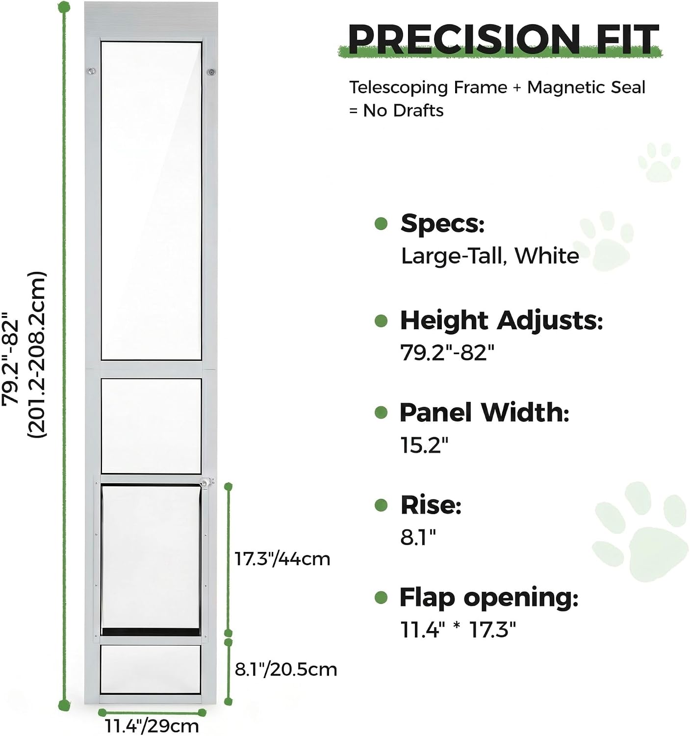 Slevoo Sliding Glass Dog Door, Height Adjustable 79 2" to 82" (Large-Tall) | No-Cut Installation, Upgraded Silicone Flap, Weatherproof & Secure Pet Door for Medium/Large Dogs, White Aluminum Frame - Image 2