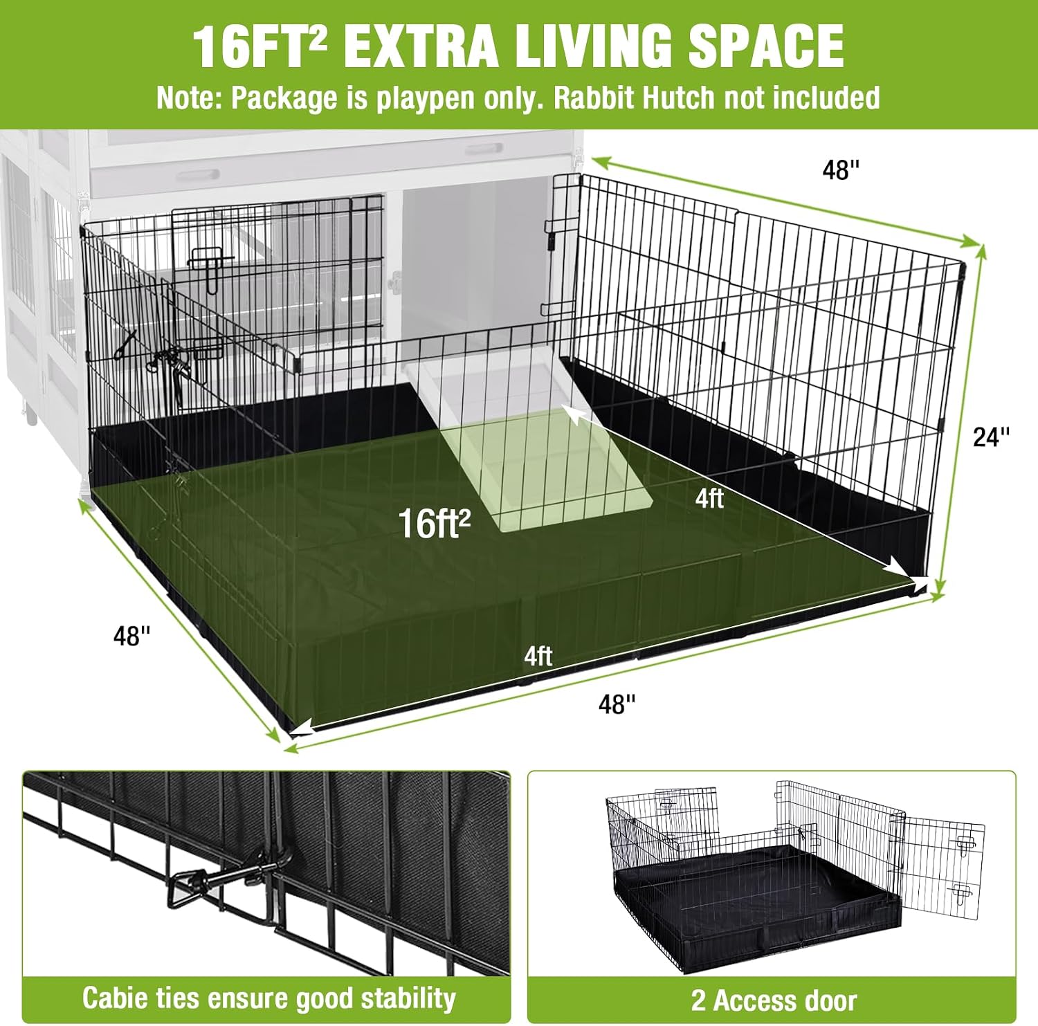 Rabbit Pet Playpen, Bunny Cage with Waterproof Liner, Pet Run Extension for Guinea Pig, Hamster, Chinchillas, Portable Small Animal Cage Fence (Playpen Only) - Image 5